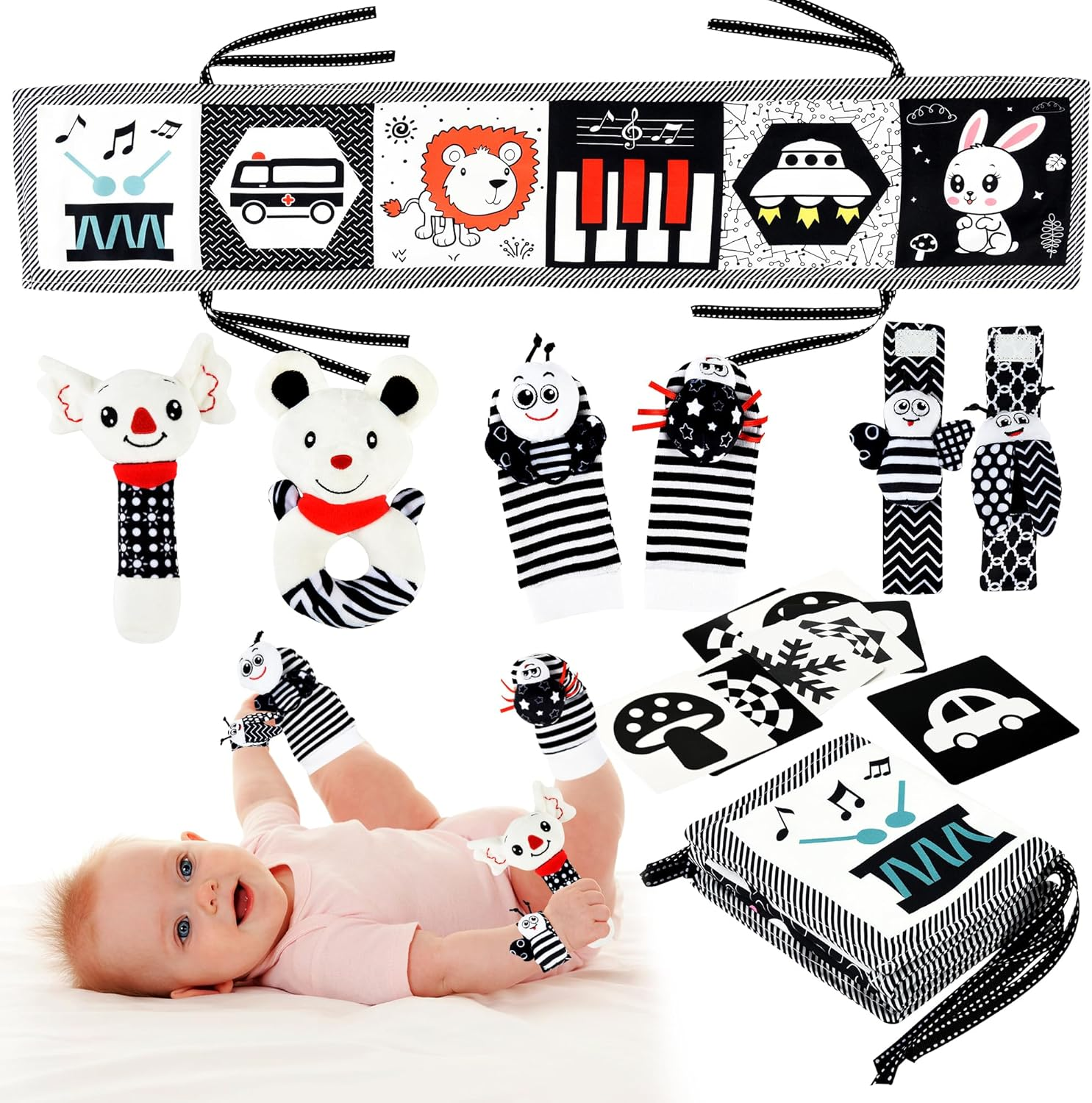 Black & White High Contrast Baby Toys - 0-3 Months Montessori Sensory Soft Book for Newborns, Boys & Girls image number 4