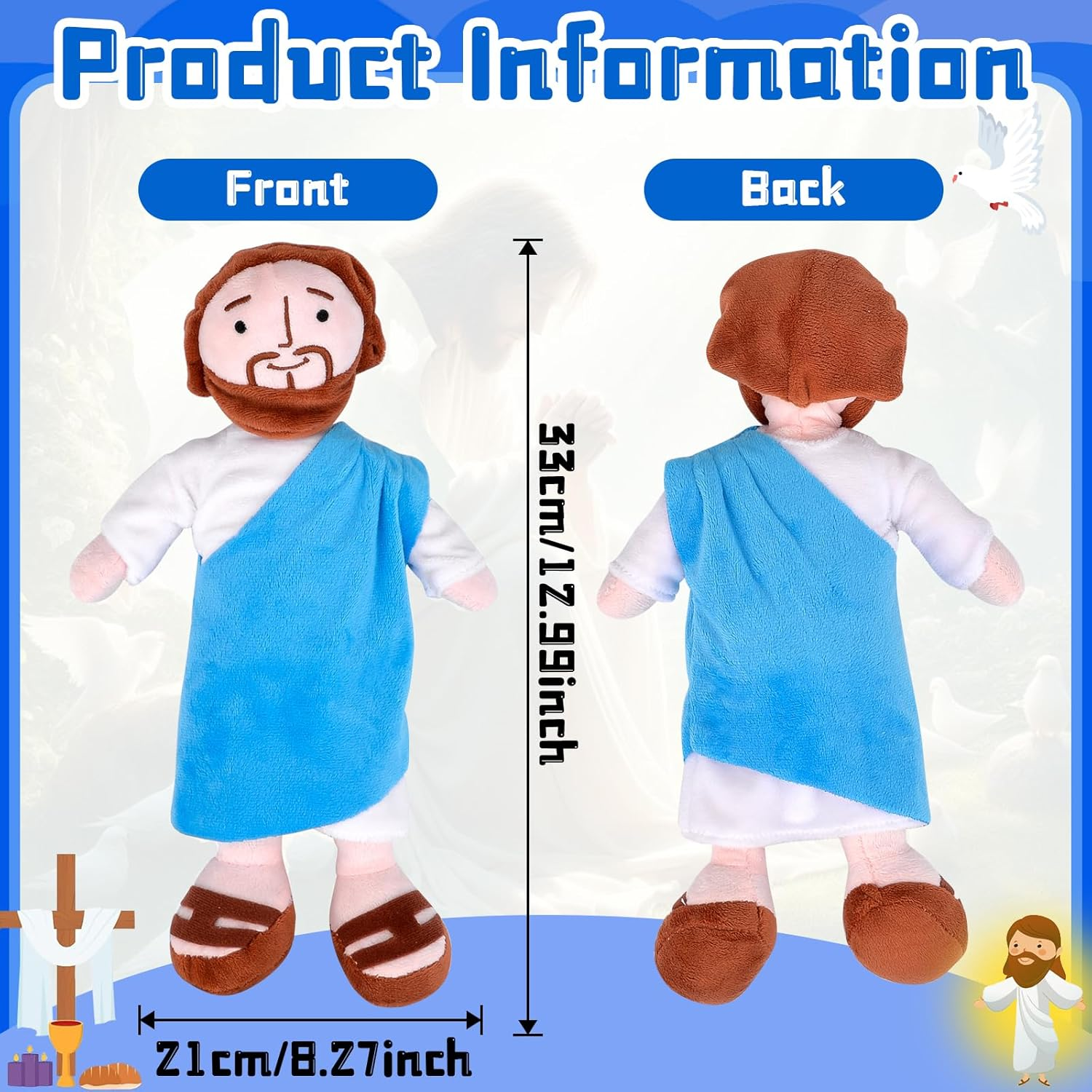 Jesus Plush, 32 Cm Smiling Jesus Christ Cuddly Toy, Religious Plush Toy image number 5