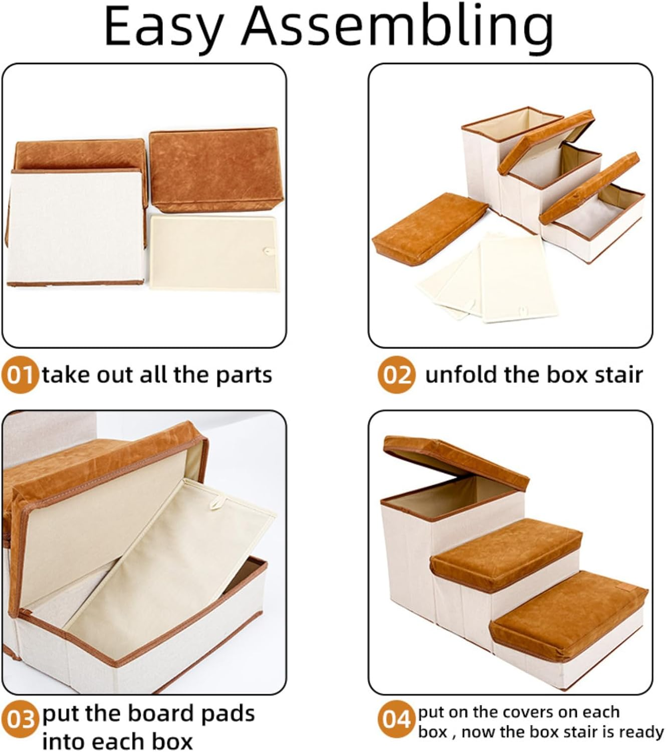 Foldable Pet Stairs with Soft Cushion, 3-Step Design, Hidden Storage, Easy Assembly, Ideal for Small Dogs & Cats (Brown, L, 3) image number 3