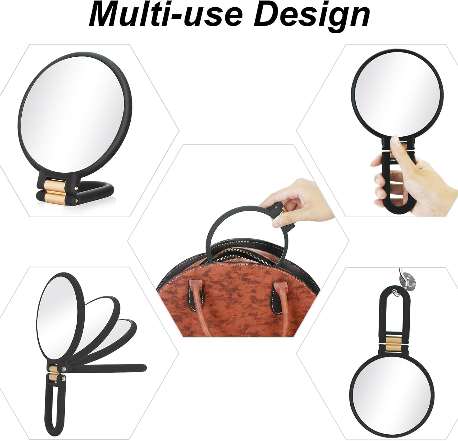 Magnifying Travel Mirror, Hand Mirror with Handle - Double Side Hand Held Mirror with 1X 30X Magnification & Foldable Handle, XICEN Portable Travel Makeup Hand Mirror for Women (Black) image number 4