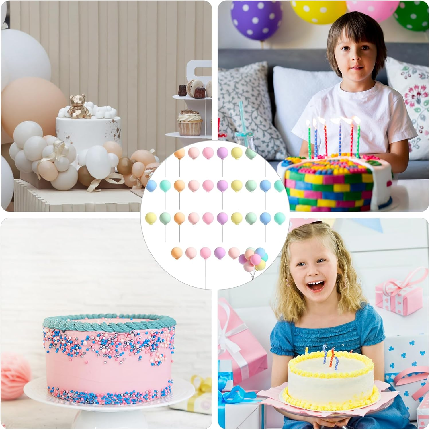 40Pcs Mini Balls Cake Topper, Colorful Balloon Rainbow Cake Balls Cupcake Topper, round Balloon Birthday Party Decorations, for Wedding Anniversary Birthday Baby Shower Party