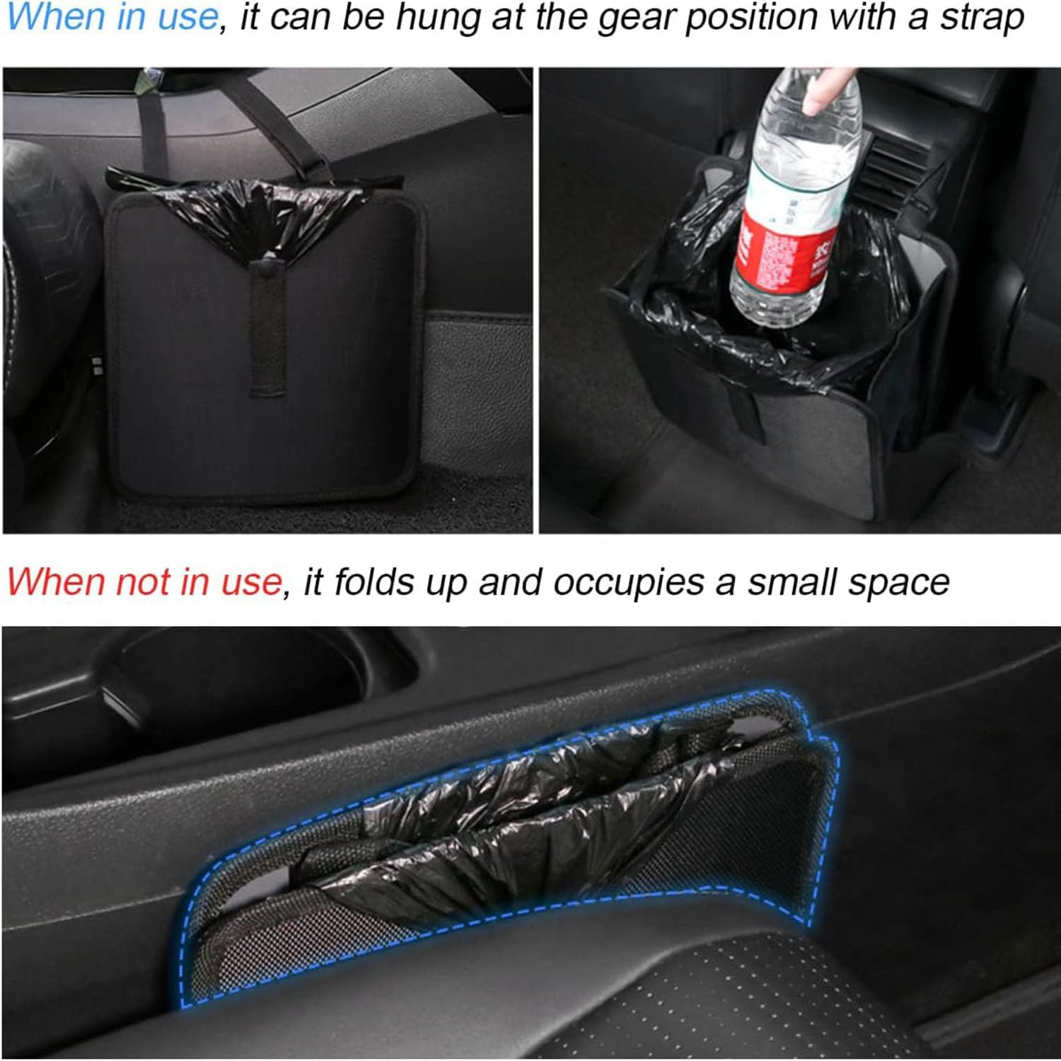 Foldable Hanging Car Trash Can, Waterproof Leakproof Car Interior Accessories Car Trash Bin, Multifunctional Car Storage Bag, Trash Can Storage Bag with Large Capacity for Car