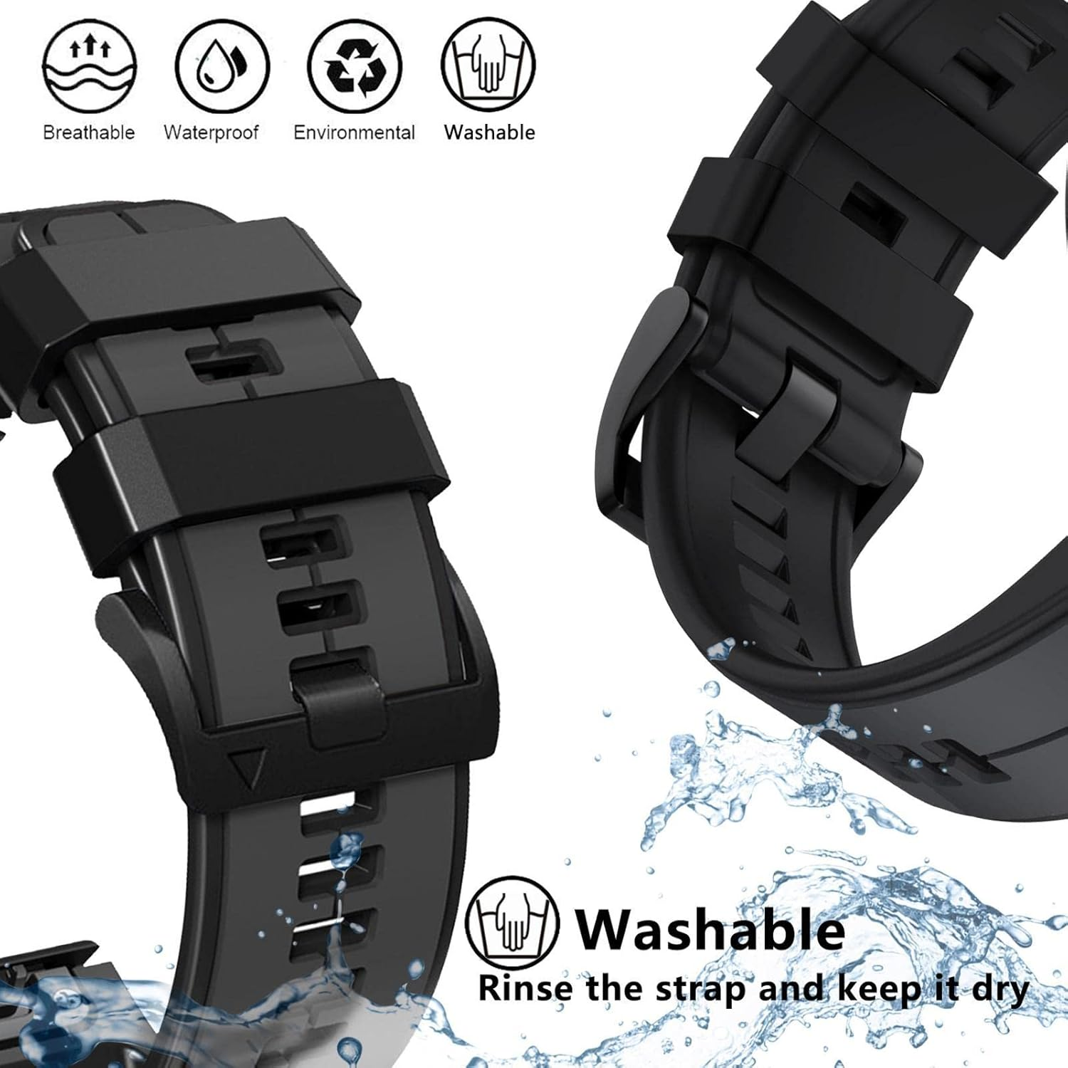 Abanen Quick Fit Silicone Watch Bands for Garmin Fenix 8 51Mm / Fenix 7X / Fenix 6X / Fenix 5X / Instinct 2X,Soft Sport Bicolor Waterproof Wristband Strap for Epix Pro 51Mm,Tactix 7 Pro - Dark Blue-Black image number 4