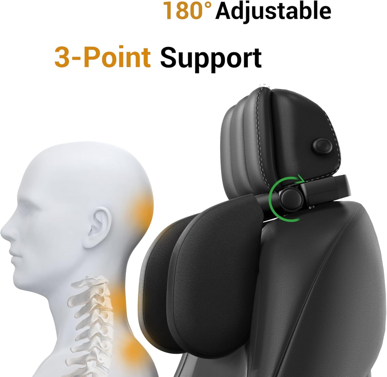 Car Headrest Pillow,Thickened Memory Foam Road Pal Car Seat Headrest,Neck Support Pillow,180&deg; Adjustable Car Headrest, U Shaped,Travel Car Sleeping,Suitable for Kids and Adults (Black) - Black-1 image number 5