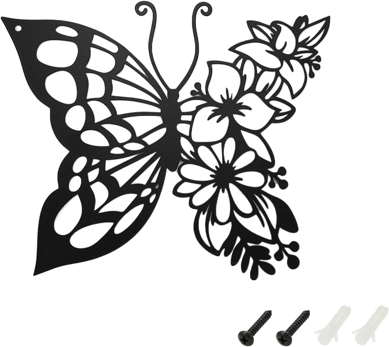 Curqia Metal Wall Art Butterfly Black Wall Decor Flower Wall Hanging for Garden Patio Fence Living Room Bedroom Bathroom Kitchen Balcony House Indoor Outdoor image number 3