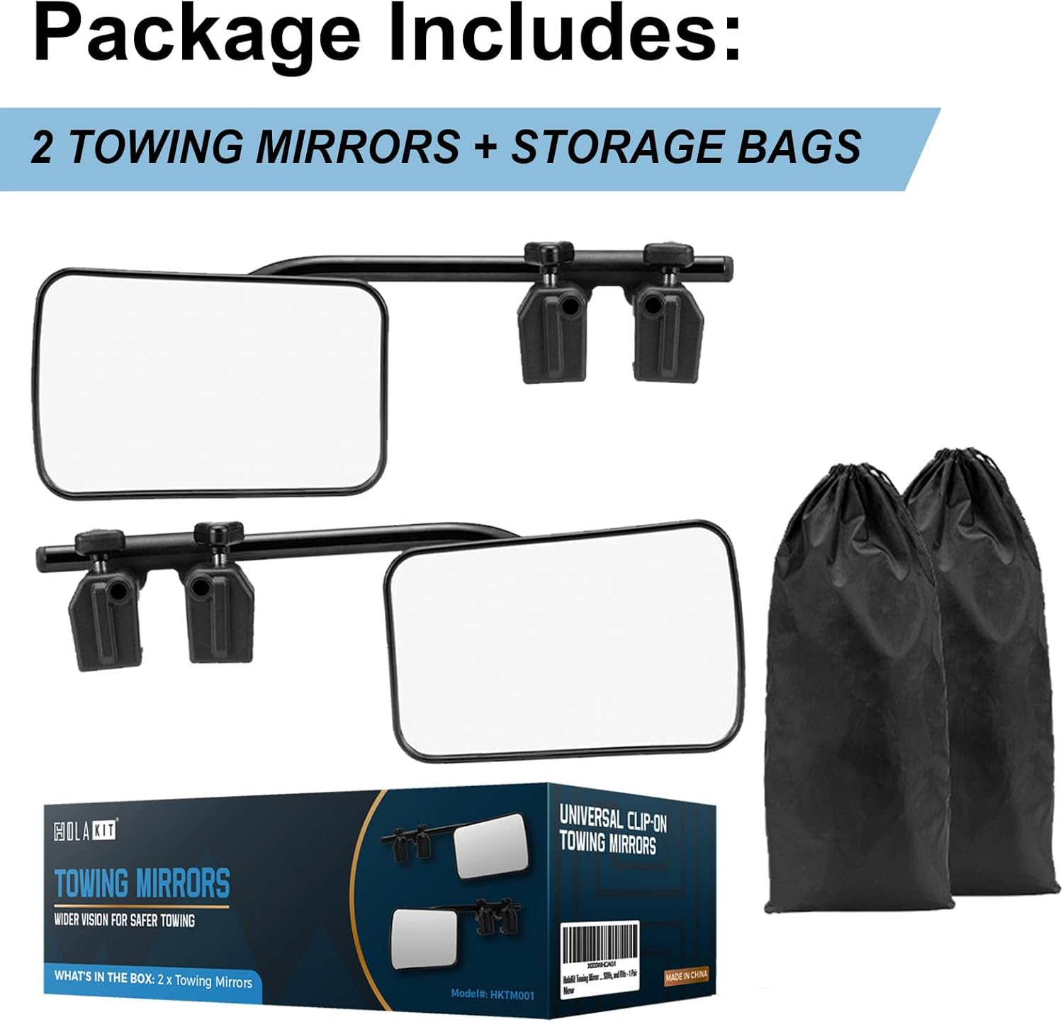 Holakit Advanced Towing Mirrors, Universal Clip-On Truck & RV Trailer Tow Mirrors, Side Mirrors Extenders for Safe Towing Hitch, up to 7 Inches Extension, 360 Degree Adjustable for Wide Vision, 1 Pair