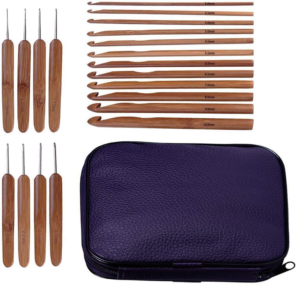 ZXUY Crochet Hooks Ergonomic Soft Touch Handles Aluminum Crochet Hook Set for Crocheting Lace/Doilies/Socks/Shawl/Gloves/Scarf/Sweaters/Bags (Wooden 20Pcs) image number 1