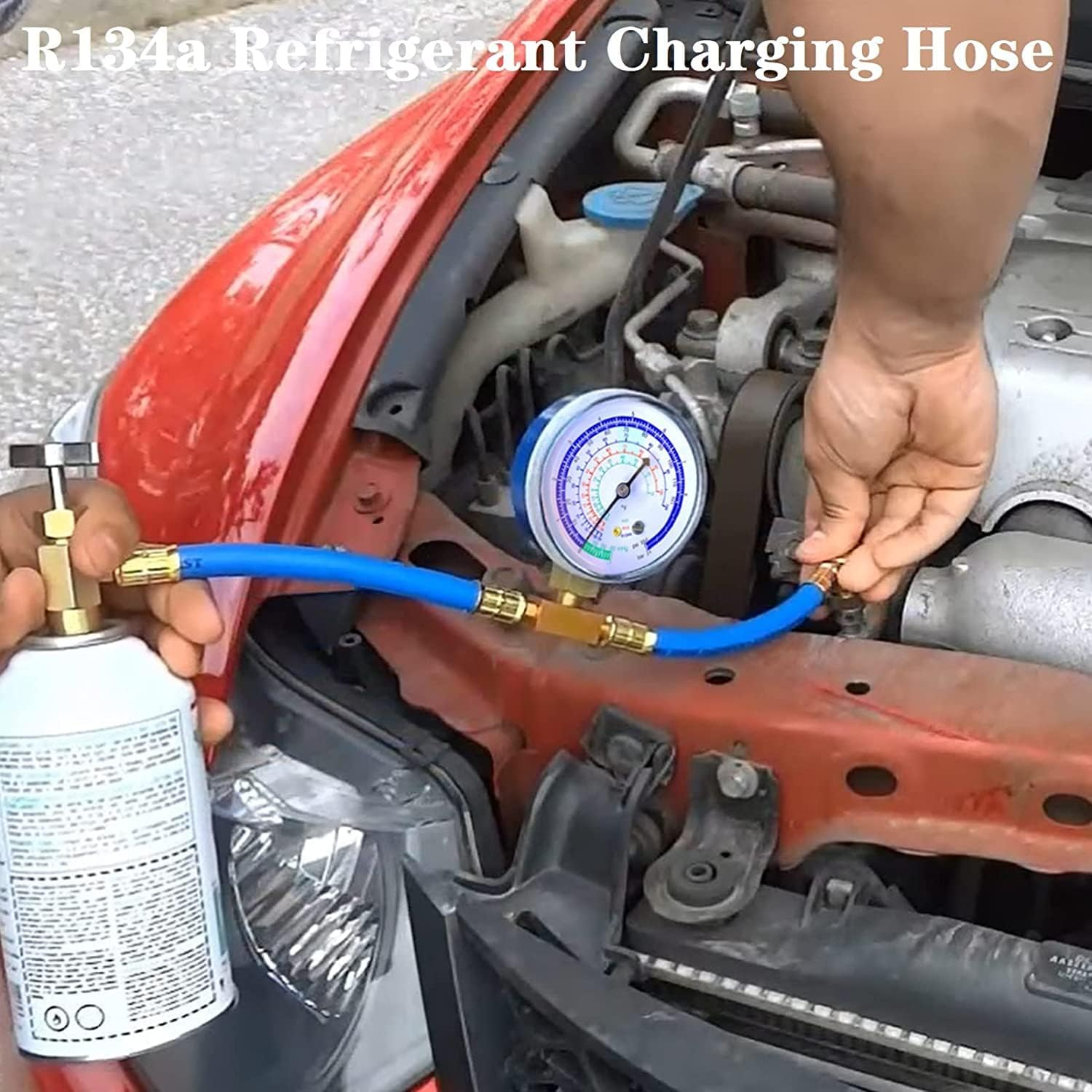 Refrigerator Freon Recharge Hose with Gauge Kit-A/C R134A R12 R22,Universal Retrofit Valve,With BPV31 Bullet Piercing Tap Valve,R134A Self-Sealing Adapter for Home/Car A/C Refrigerant System (5) image number 6