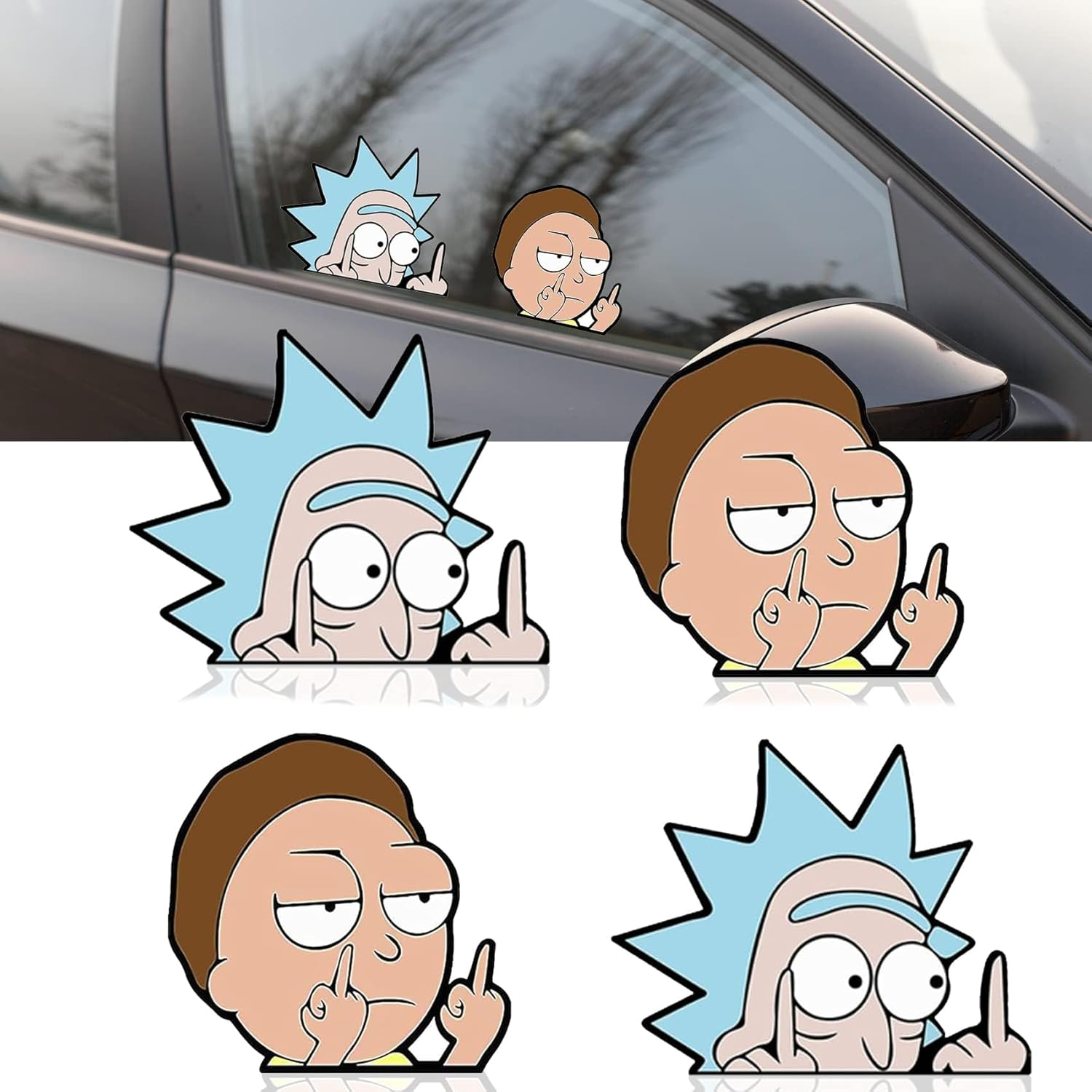 Pack of 4 Reflective Rick and Morty Stickers, Funny Car Stickers, Tuning Stickers, Car Stickers, Funny for Cars, Notebooks, Windows, Etc image number 5