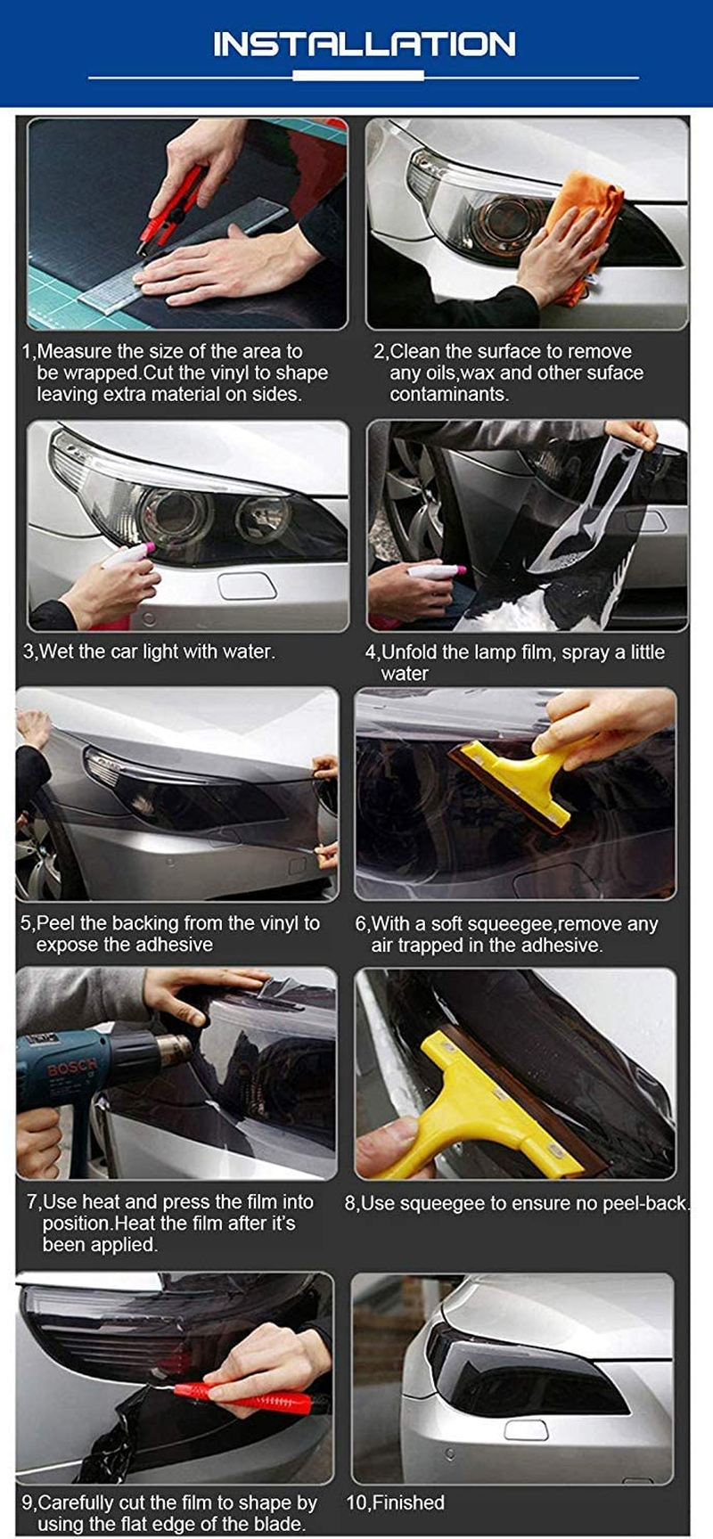 KOMAS 12" X 48" Tint Vinyl Film Sticker Sheet Roll for Car Tail Lights (Matt Black) image number 6