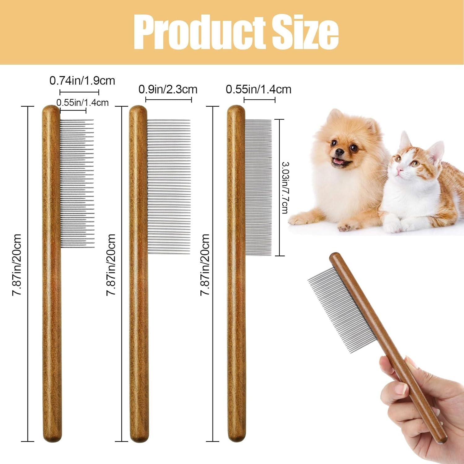 Dog Flea Comb, Cat Brush, 3 Pcs Pet Combs Suitable for Other Pets Grooming Long Hair and Flea Cleaning