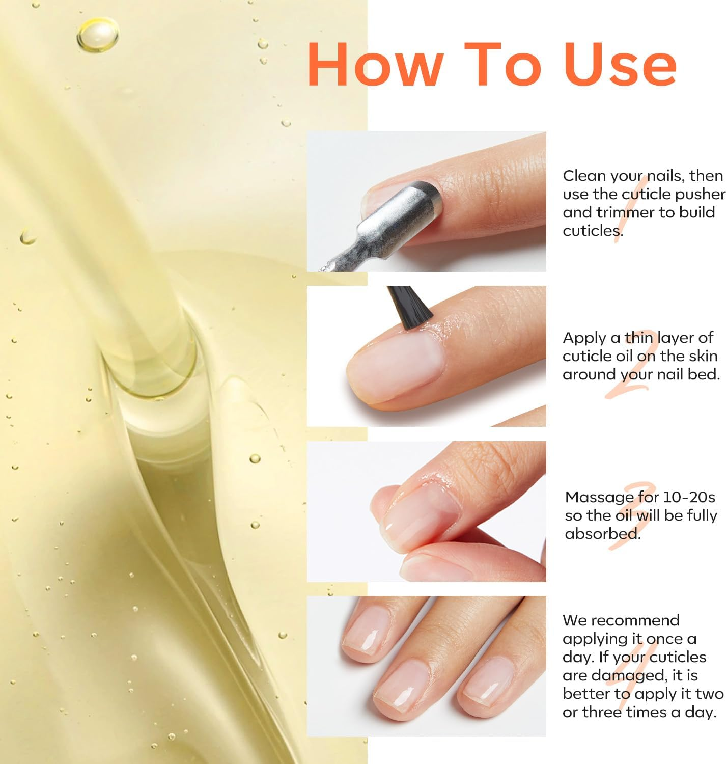 Modelones Cuticle Oil for Nail & Cuticle Care, Nourishing Formula with Jojoba Oil & Vitamin E, Nail Strengthener, Moisturizes Dry Skin, Repairs Cuticles, Nail Growth Oil, 15Ml image number 4