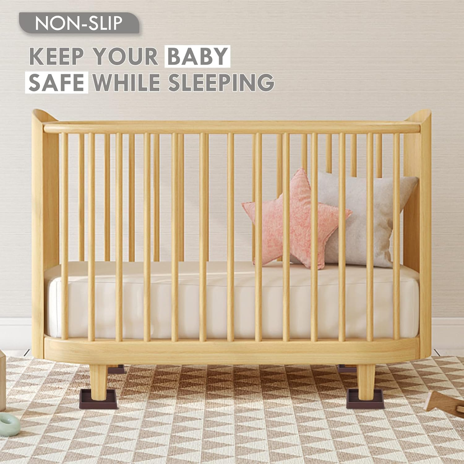 Non-Slip Rubber Caster Cups - Anti-Skid Furniture Pads for Bed, Couch, Table & Chair - Furniture Grippers & Floor Protectors - 4 Pack, Black image number 4