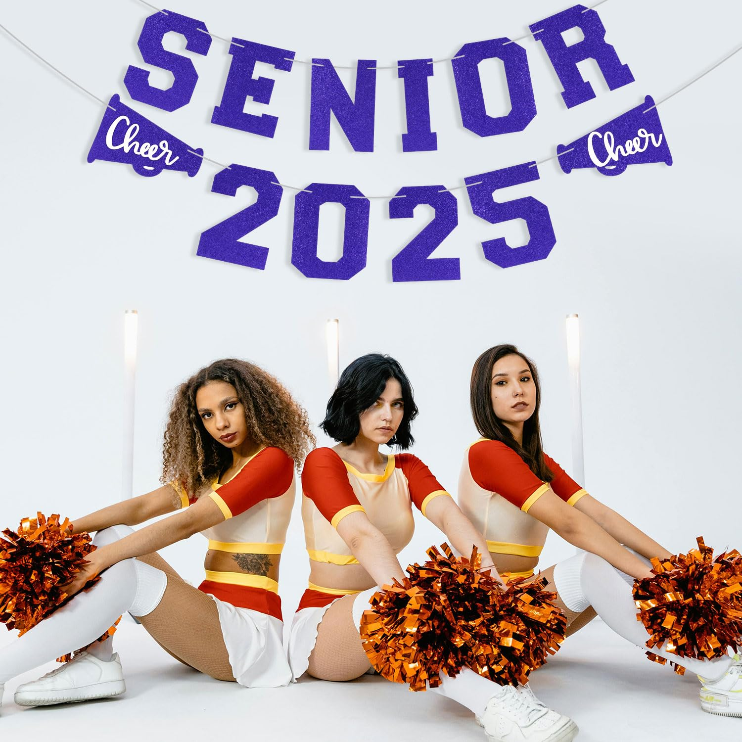Senior 2025 Graduation Banners, Pre-Strung 2025 Graduation Decorations Glitter Class of 2025 Decorations Cheerleader Senior Night Party Decoration for Sport Player Theme Party Supplies (Blue)