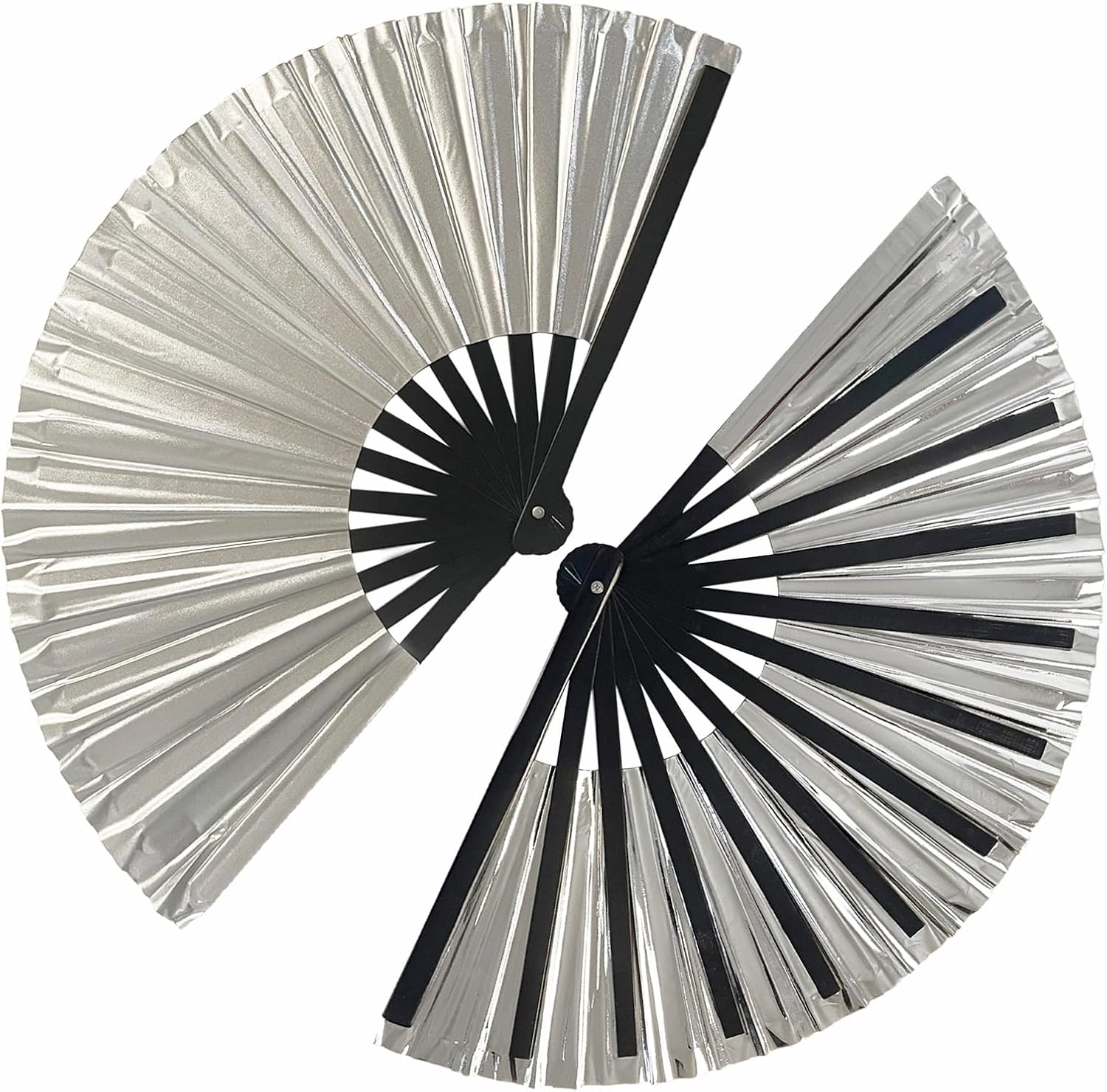 Dmjuncong 1Pcs Large Folding Hand Rave Fan,Clack Handheld Fan,Silvery Hand Fan,For Festivals, Rainbow Outfits,Disco Party,Home Decoration and Many Occasions. image number 5