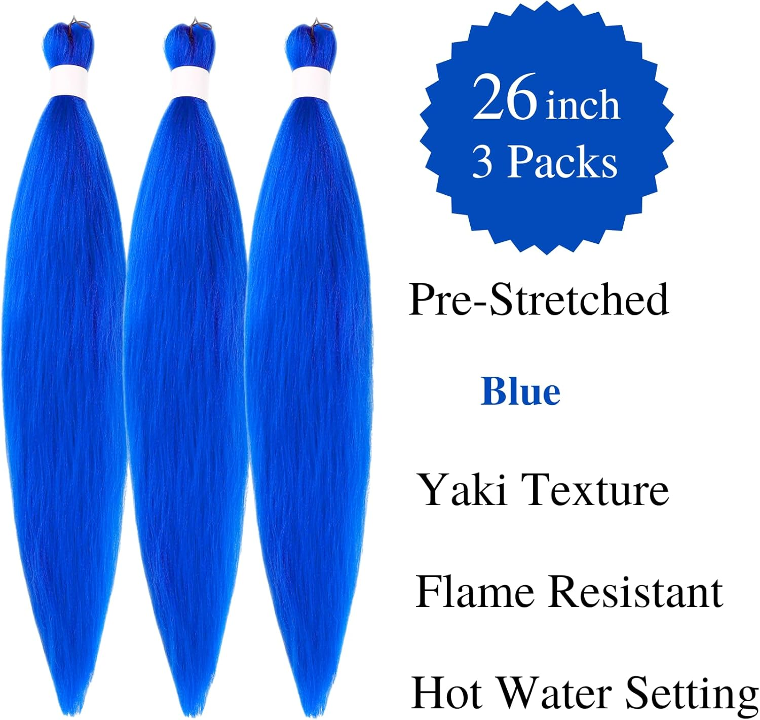 Blue Braiding Hair Pre Stretched Box Braid Kanekalon Braiding Hair Prestretched Human Hair 26Inch image number 4