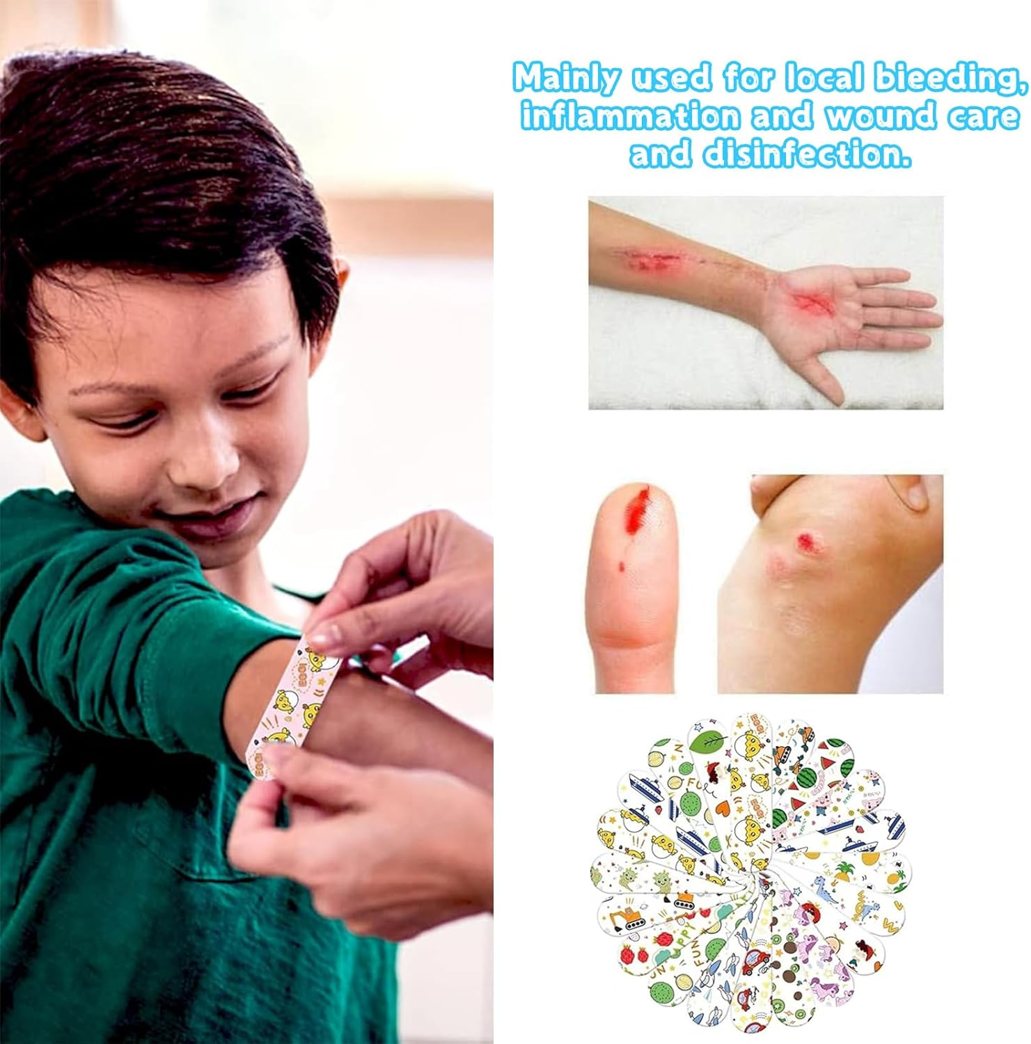 120-Pack Bandages - Waterproof and Breathable, Hypoallergenic, Latex-Free - Various Cute Cartoon Designs, Breathable Bandages Protect against Scrapes and Cuts. image number 3