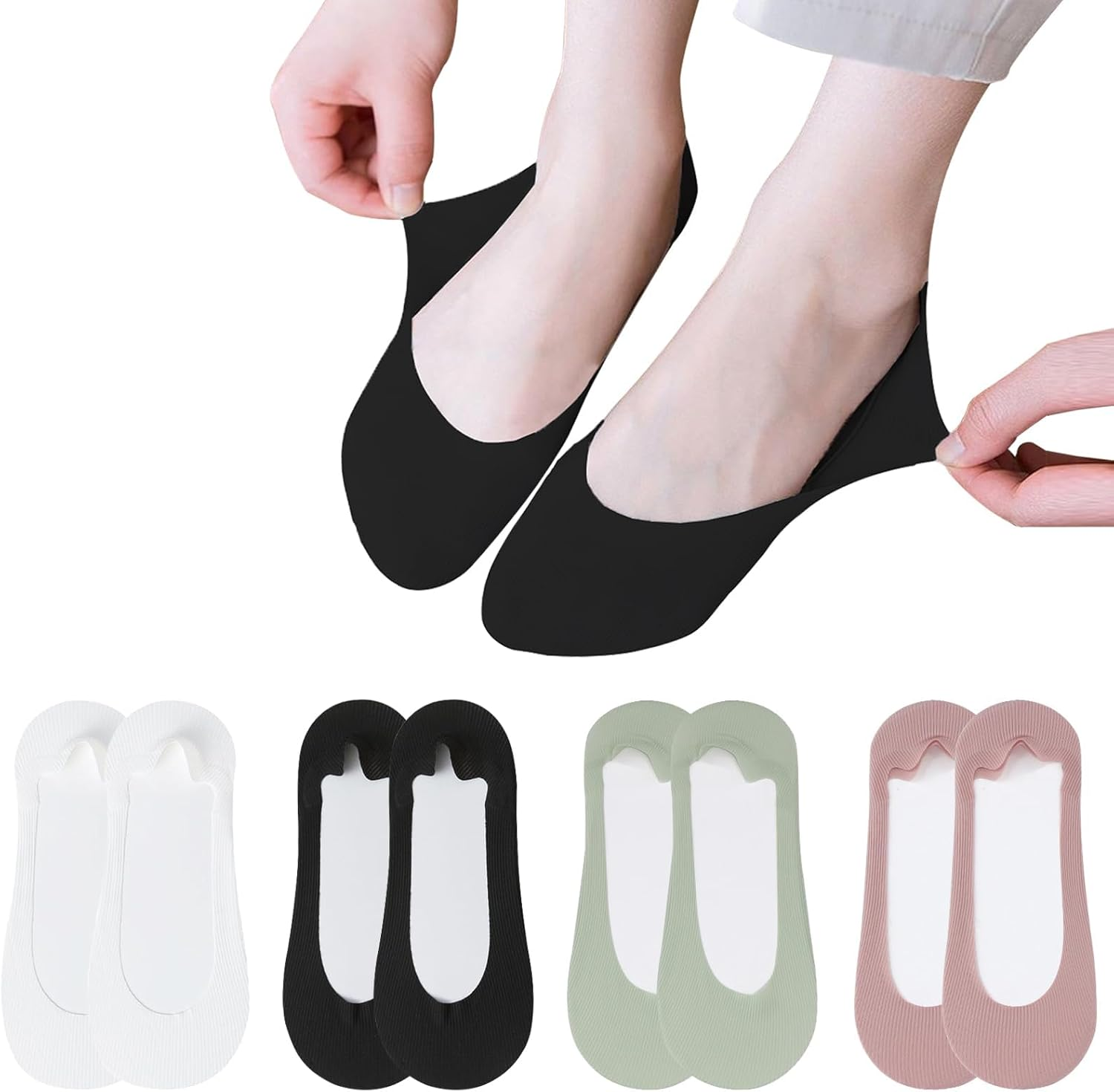 No Show Socks Women for Flats 4 Pairs Non Slip Ultra Low Cut Liner Summer Invisible Fit Shoe Size 5-9.5,Hidden Thin Socks