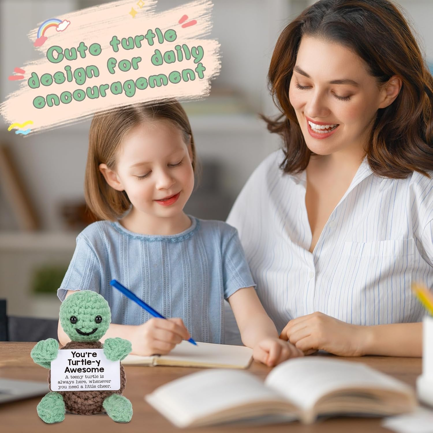 Mini Funny Positive Turtle, Small Handmade Crochet Animals Cute Stuff, Inspirational Gifts for Women Men Birthday Presents, Emotional Motivational Turtle Decor image number 5