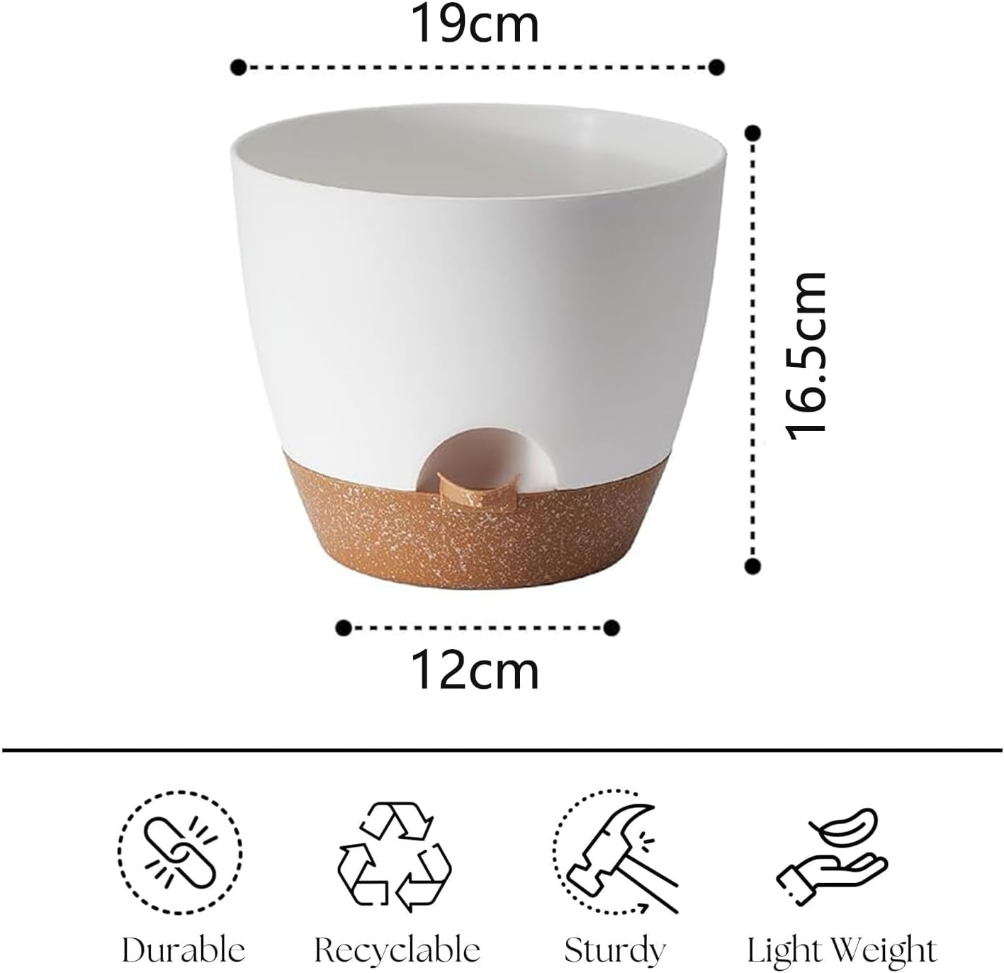 Set of 3 Plant Pots, 20CM, Self-Watering Flower Pots for Indoor and Outdoor Use, Planters with Drainage Hole and Saucer Reservoir, White image number 1