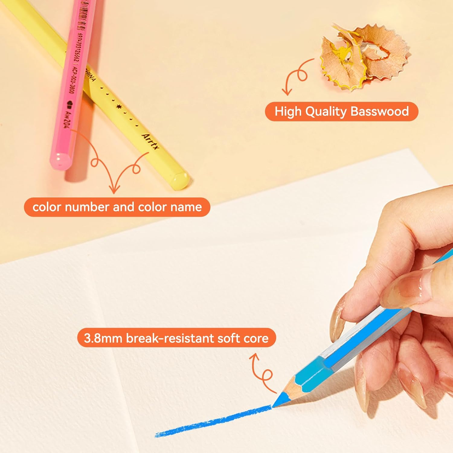 Arrtx 72 Colors Water-Soluble Colored Pencils Set with Nylon Brush - Premium Quality Watercolor Pencil Art Supplies for Drawing, Sketching, and Coloring image number 5