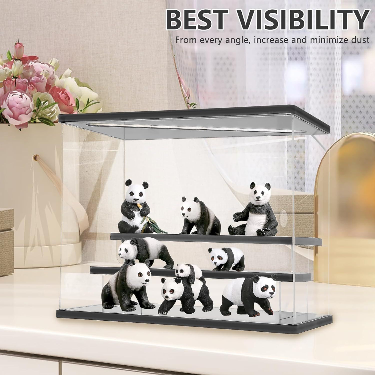 3/5 Layers Acrylic Display Case with LED Light, Versatile Easy Assembly Collectibles Display Case, Dust Proof Transparent Action Figure Display Box for Home Shop Transparent (3 Layer)