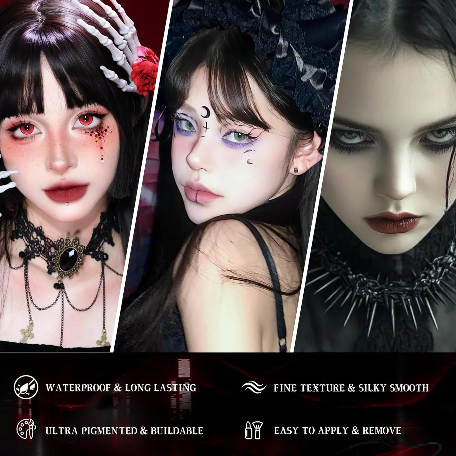 VANERIA Black Smokey Eye Shadow Palette,15 Colors Matte Glitter Metalli Eyeshadow Palette,Long Lasting Waterproof Pallete (Goth Red)