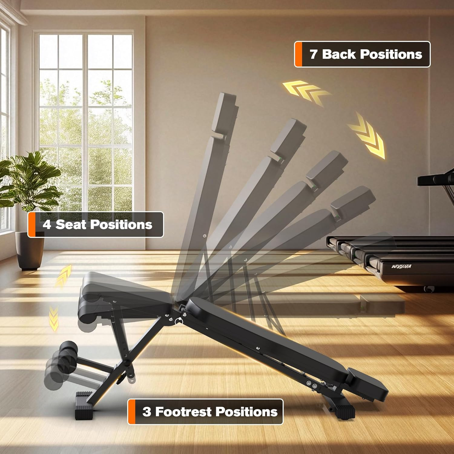 Advwin Adjustable Weight Bench, Foldable Workout Bench with 7 Backrest & 4 Seat & 3 Footrest Positions, 300KG Weight Capacity for Strength Training image number 5