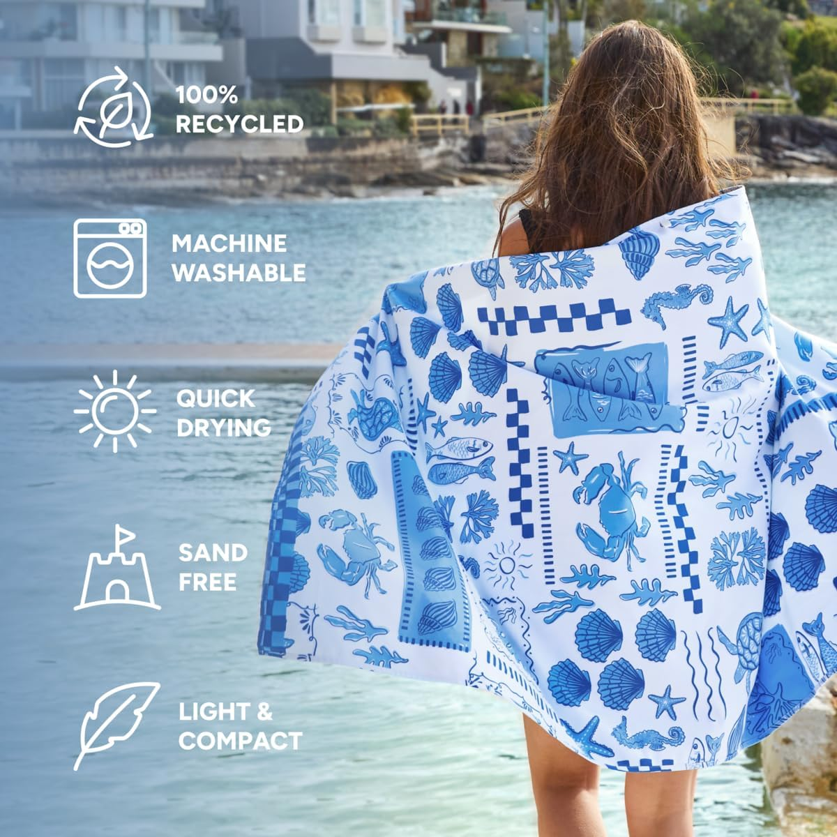 Dock & Bay Beach Towel - Quick Dry, Sand Free - Compact, Lightweight - 100% Recycled - Includes Bag - Grecian Shores - Extra Large (200X90Cm, 78X35) image number 2
