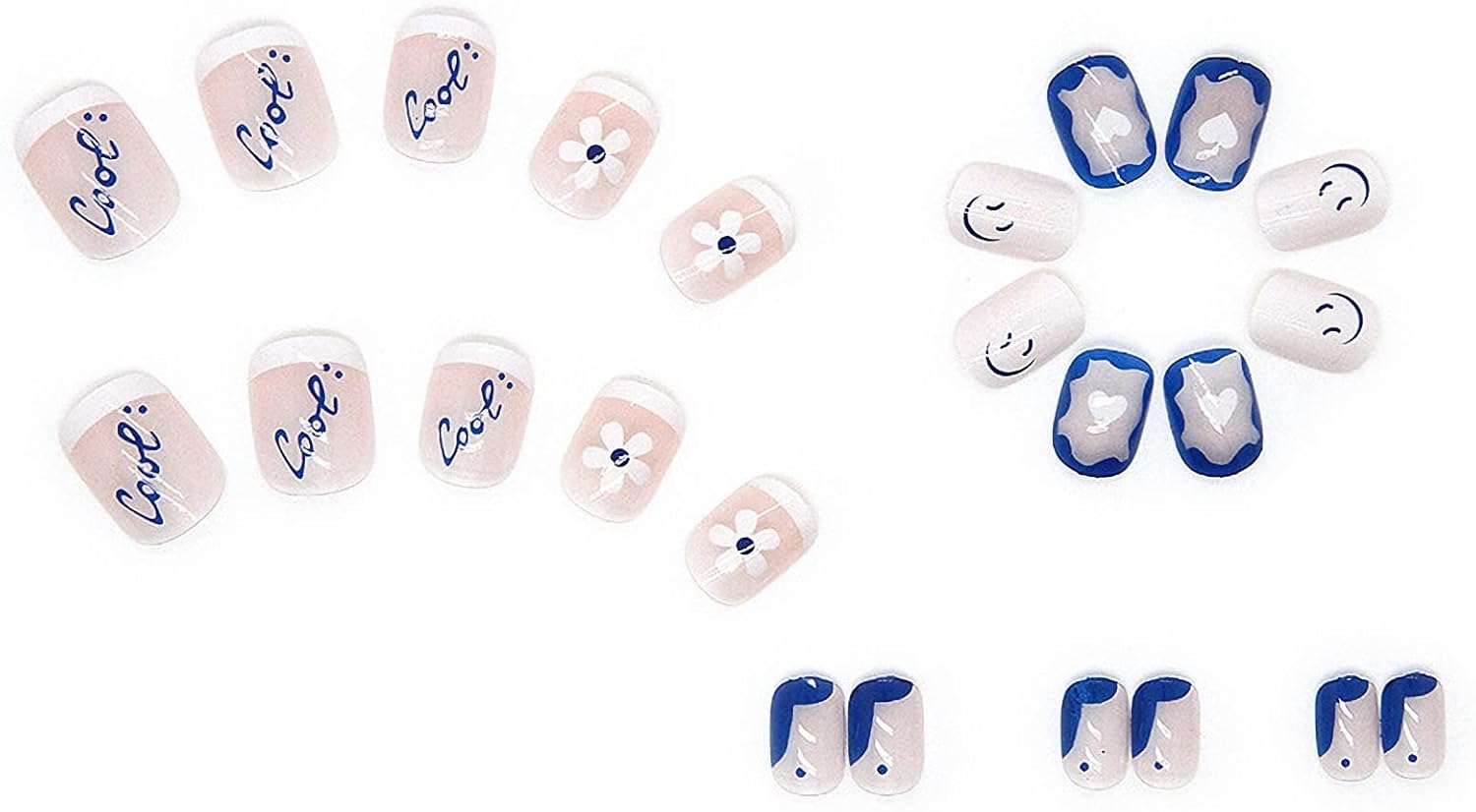 Press on Nails Short Square, Navy Blue Glossy Fake Nails Short with Daisy Flowers Short Coffin Glue on Nails Acrylic Nails Press on for Women Girls 24Pcs image number 2