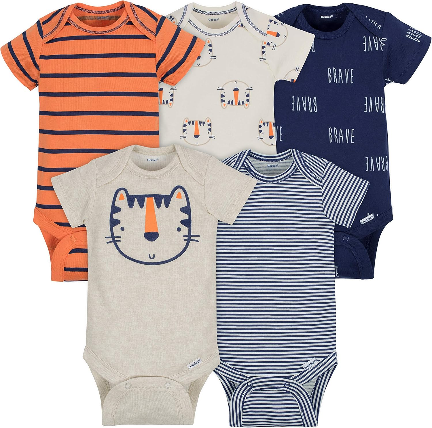 Gerber Baby-Boys 5-Pack Variety Onesies Bodysuits Short Sleeve Baby-Unisex-Bodysuits image number 5