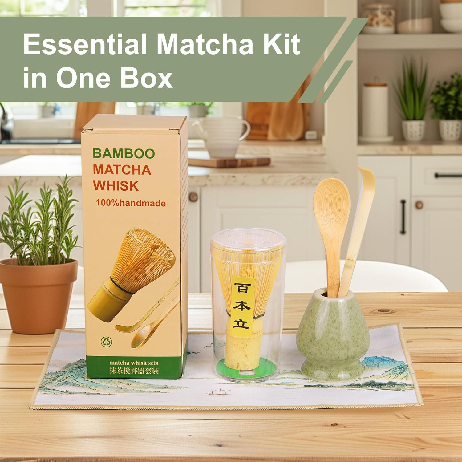 5 Pcs Matcha Whisk Set with Holder - Japanese Matcha Tea Set Tools, Matcha Whisk Holder and Bamboo Whisk for Matcha Tea, Great Matcha Making Kit for Tea Lovers, Friends, Family