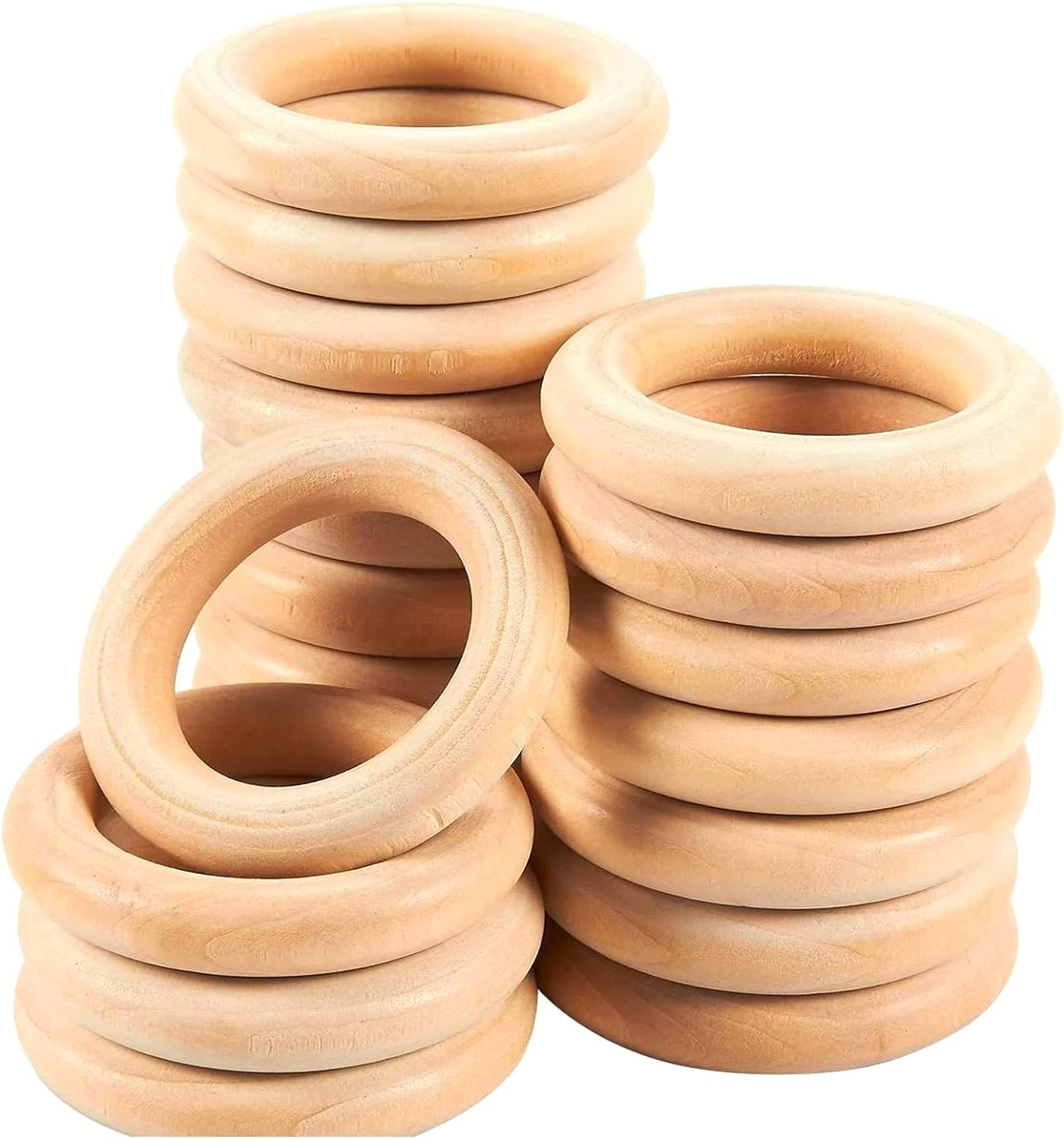 HIGHROCK Wooden Rings, 20 PCS Unfinished Natural Solid Wooden Loops for DIY Crafts, Wood Circles for DIY Craft(Outer Diameter 50Mm) image number 2