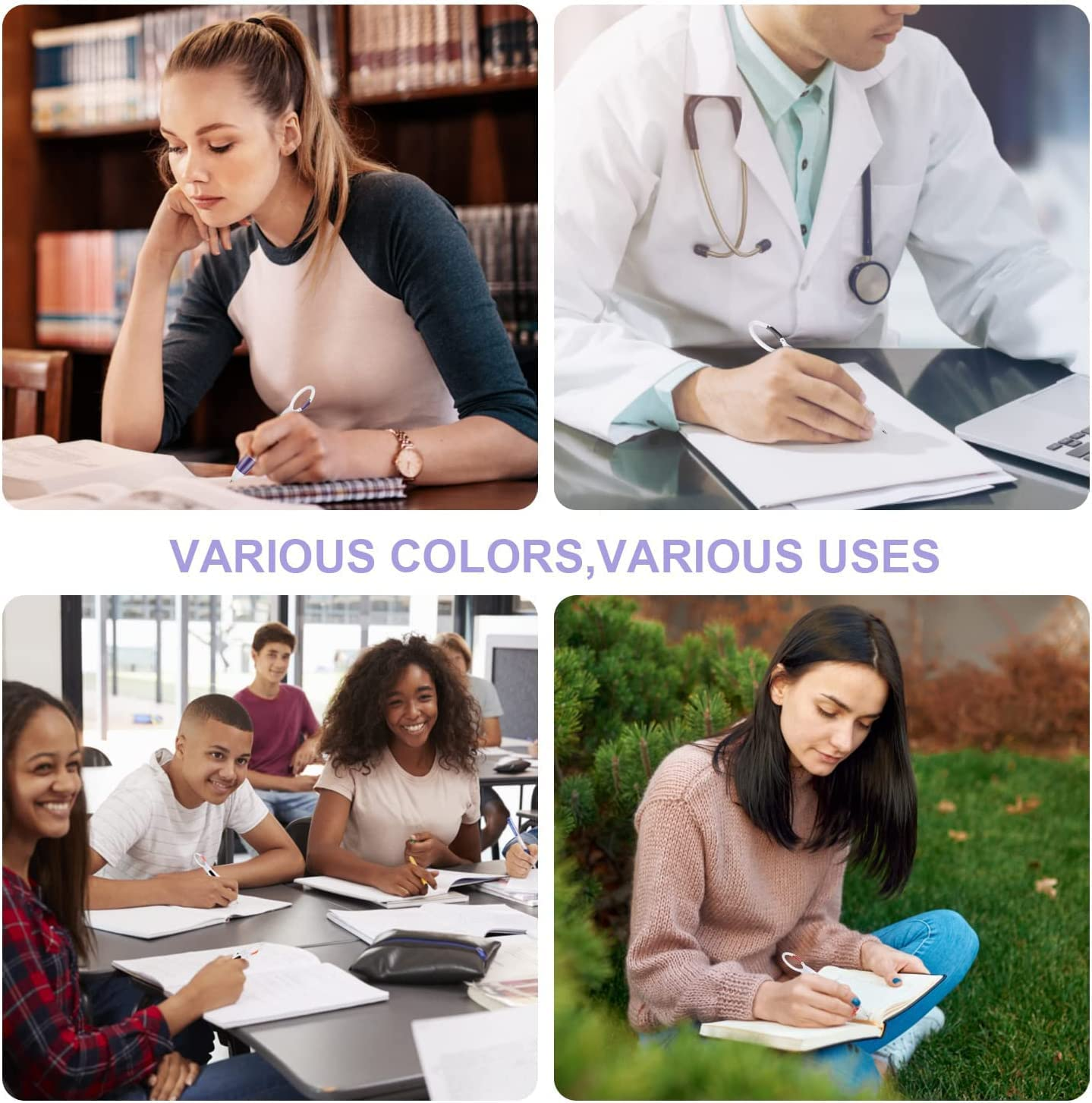 Retractable Shuttle Pens, 4 Count 4-In-1 Multicolor Ballpoint Pens 1.0Mm Retractable Pen with Carabiner Clip Ballpoint Gift Pens for Office School Supplies Students Adults Nurses image number 4