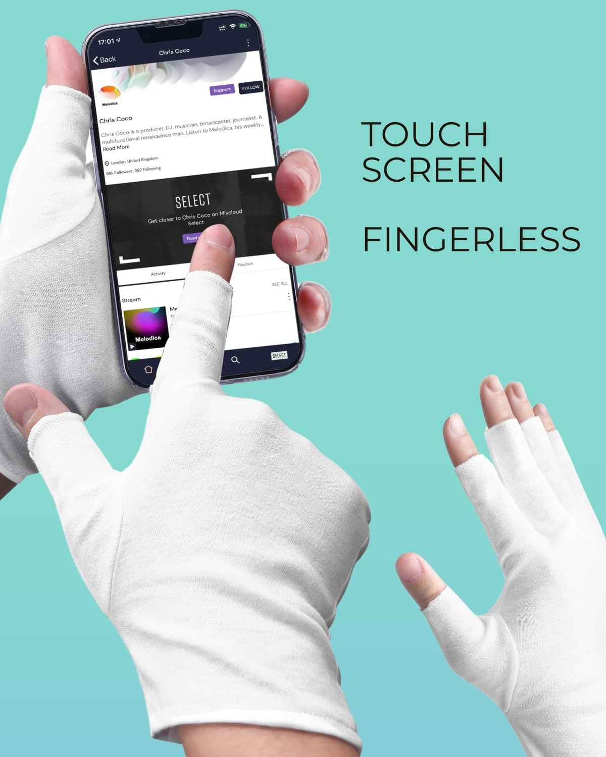 2 Pairs White Cotton Moisturizing Gloves &ndash; Fingerless Design with 5 Open Fingertips per Glove &ndash; 100% Cotton &ndash; Touchscreen-Friendly Night Gloves for Dry Hands image number 1