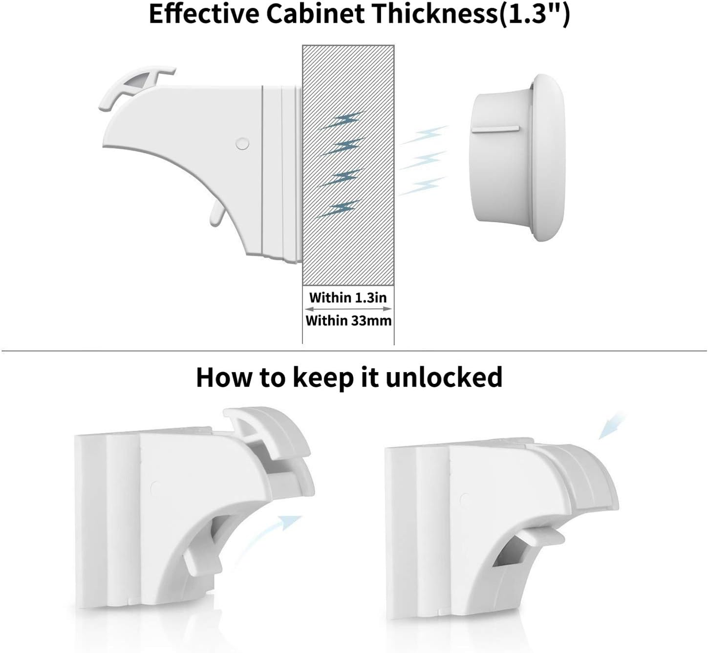 Magnetic Child Safety Cupboard,8 Pack, Locks with 2 Keys, Babyproof Your Cabinets and Drawers, No Drilling or Screws Needed, Includes 1 Child Safety Lock for Knobs image number 6