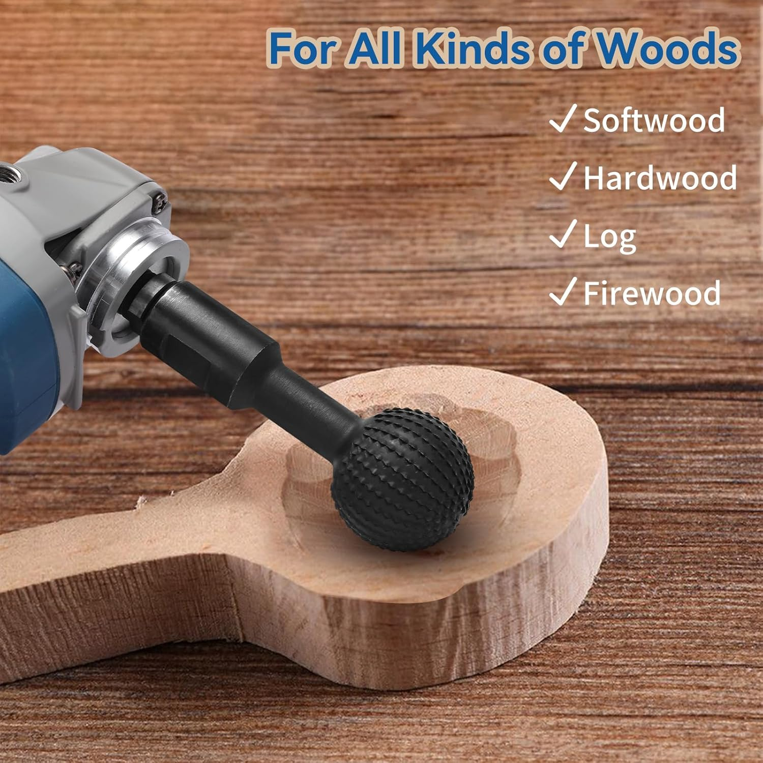 Jonphoe Sphere Rotary Burr with 5/8-11 Threads for 4 1/2" and 5" Angle Grinder, Carbon Steel Ball Gouge Angle Grinder Attachments for Woodworking Polishing Engraving image number 2