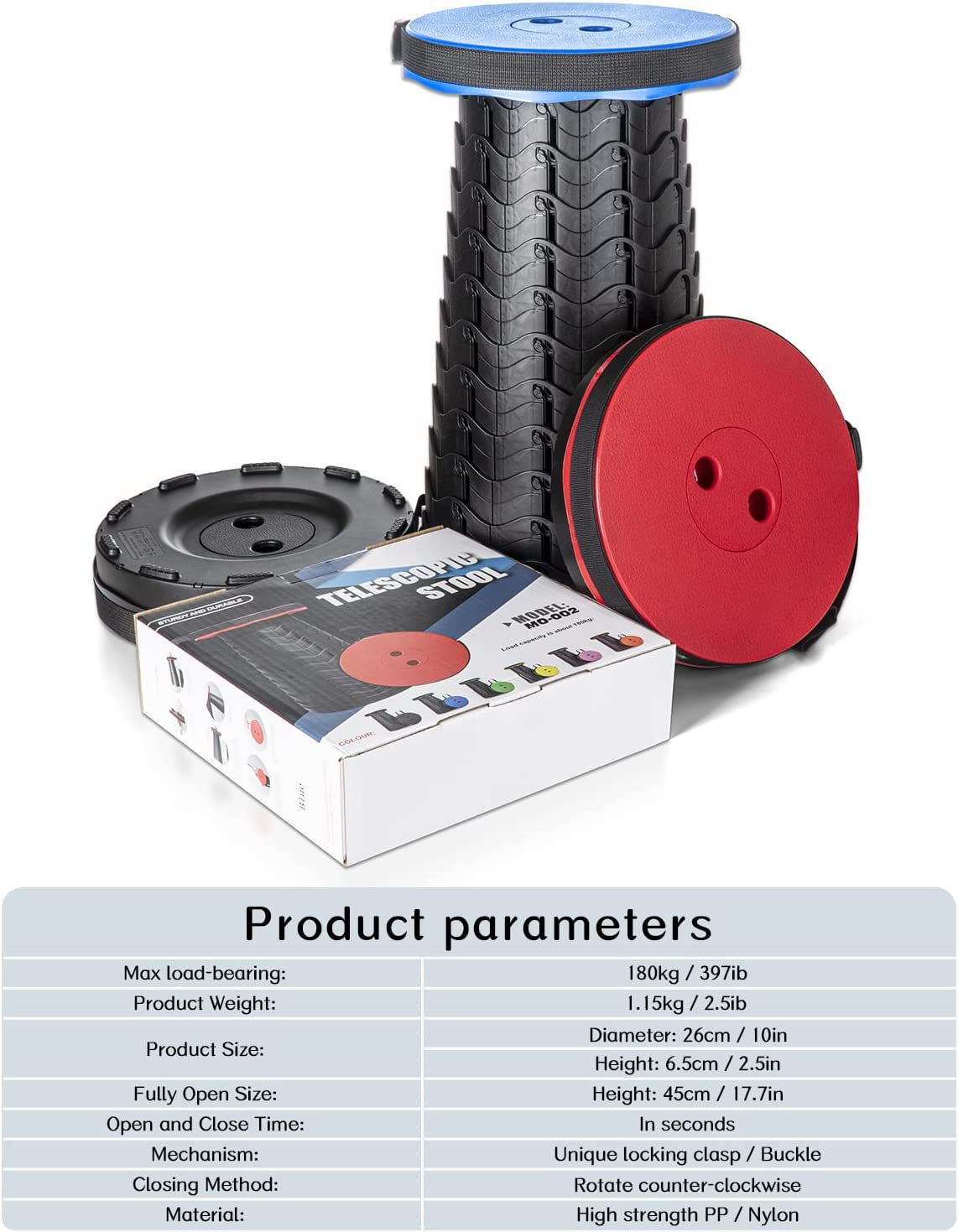 Telescopic Stool, Booxihome Folding Stools Lightweight Chair Seat for Outdoor Camping BBQ Fishing Hiking Gardening Indoor,Maximum Load 400 Lb(Blue) image number 6