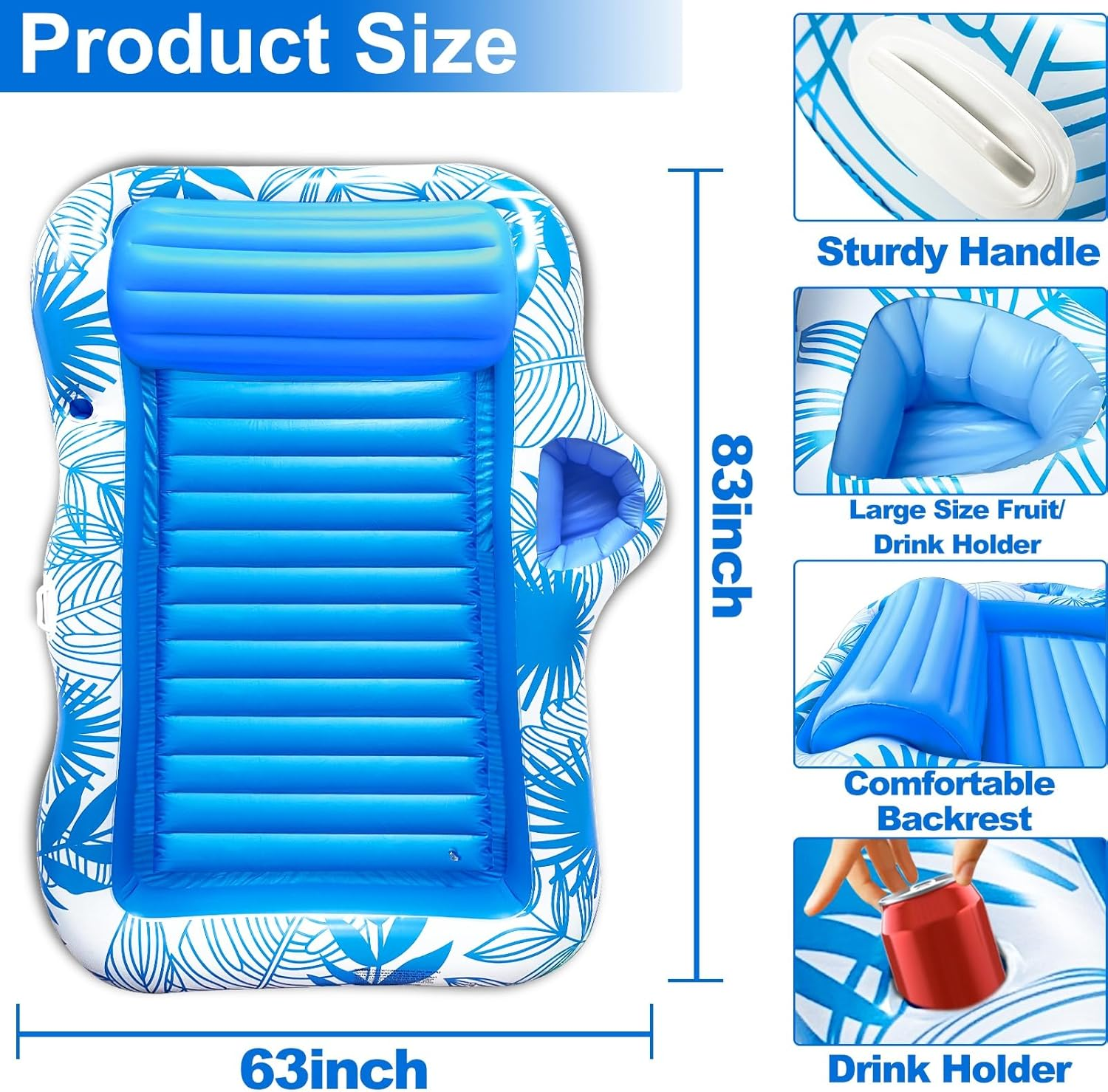 TURNMEON Inflatable Pool Float Sunbathing Lounge Floaties Raft with Cup Holder image number 4