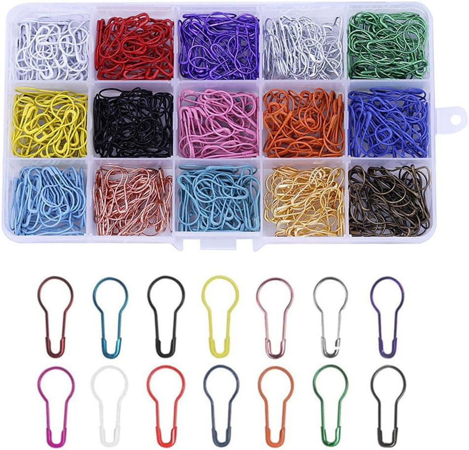 750 Pcs Safety Bulb Pins, Crochet Stitch Markers for Crocheting，Metal Calabash Safety Pins Pear Shaped Pins for Knitting Stitch Markers, Sewing Clothing DIY Craft Making(15 Colors) image number 2