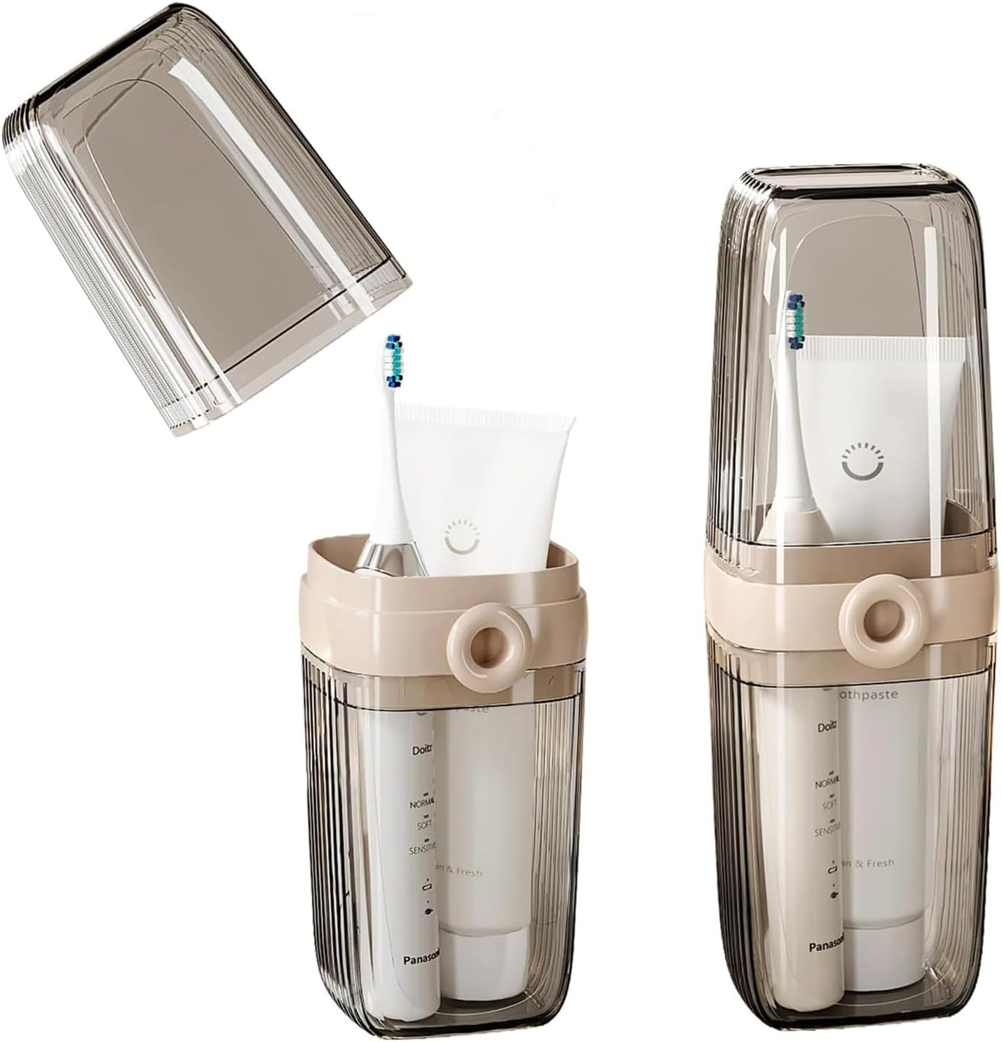 Toothbrush Travel Case, 2 in 1 Toothbrush Holder and Rinse Cup, 2Pcs Large Capacity Toothbrush Cup with Cover, Portable Travel Toothbrush Holder for Traveling, Camping, Trip image number 1