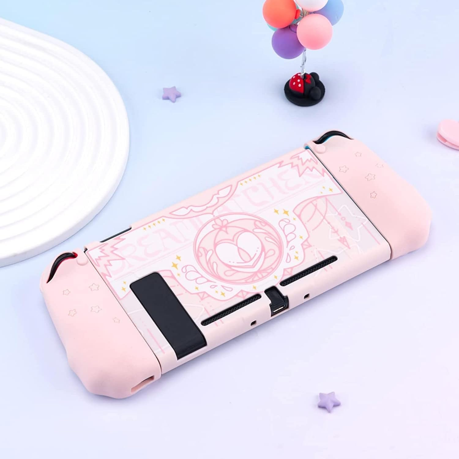 Geekshare Cute Soft Silicone Protective Case Compatible with Nintendo Switch Console and Joy Con- Shock-Absorption and Anti-Scratch Slim Cover Case with Ergonomic Design for Switch (Pink) image number 2
