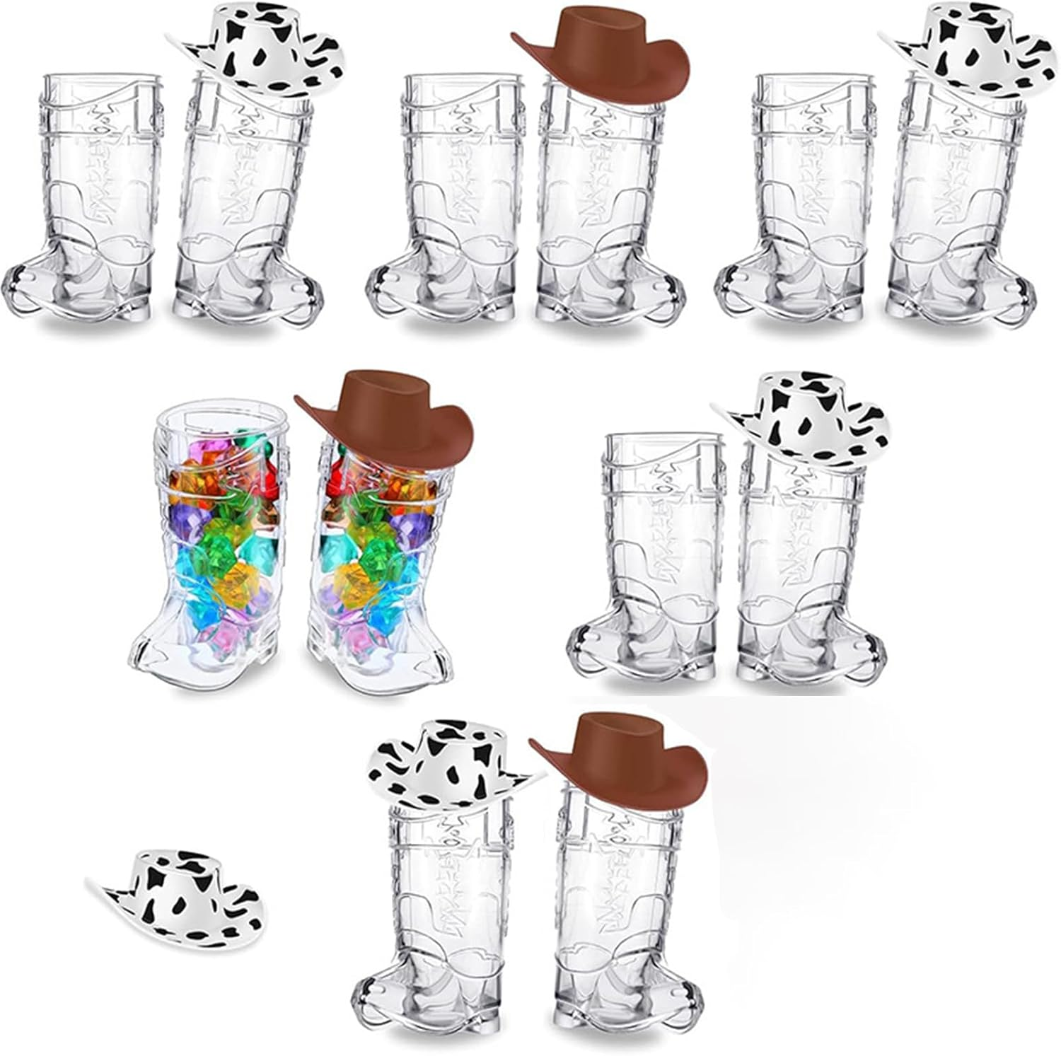 Cowboy Boot Shot Glasses Set of 12 Mini 1 Ounce Reusable Plastic Boot Cups with 12 Mini Hats Western Theme Party Supplies for Adults Cowboy Decorations Bachelorette Birthday Gift image number 3