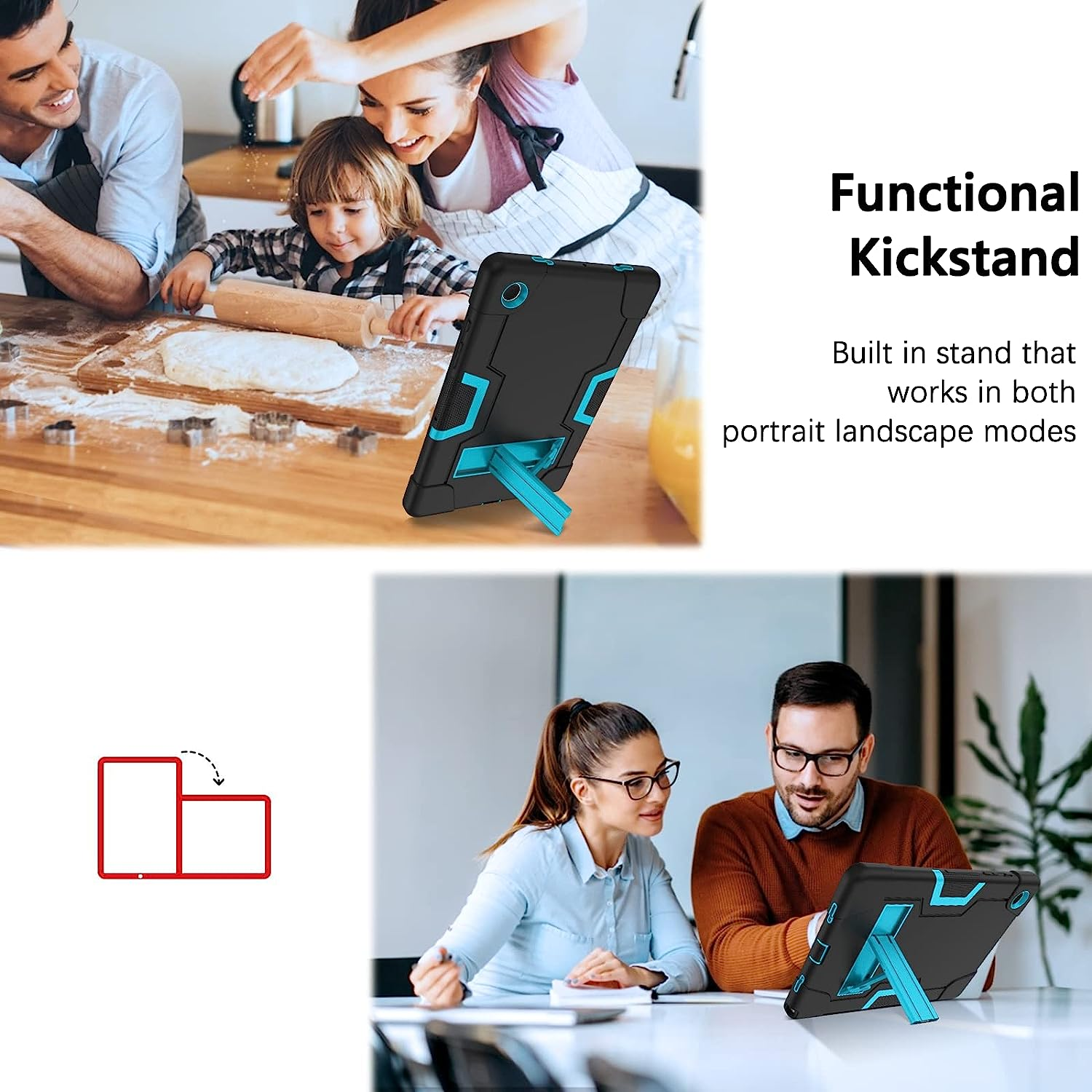 GUAGUA Kids Case for Samsung Galaxy Tab A8,Galaxy Tab A8 Case with Kickstand,Heavy Duty Shockproof Rugged Protection Cover for Samsung Galaxy Tab A8 10.5 Inch (Sm-X200/X205/X207),Black + Blue image number 6