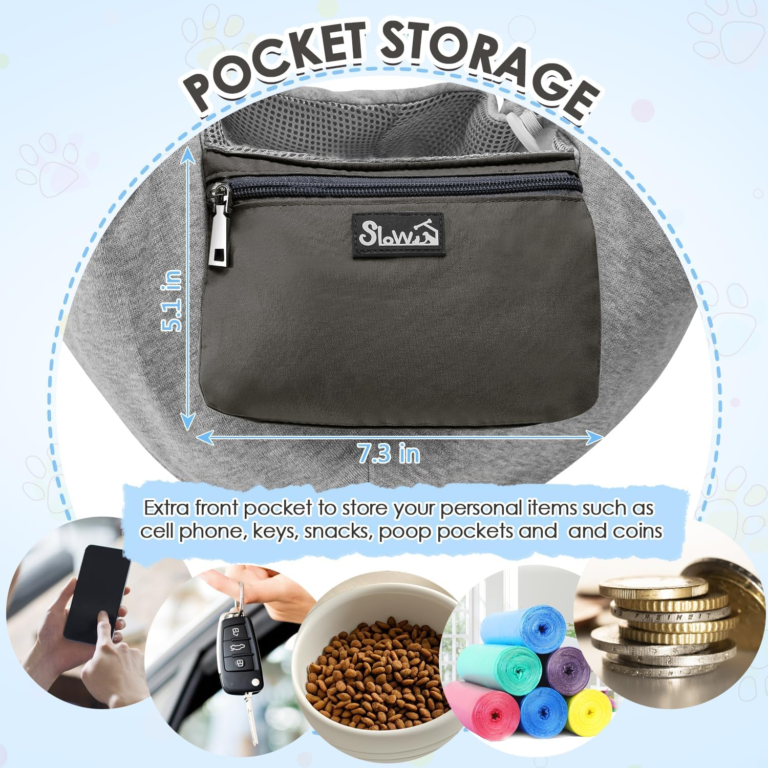 Slowton Dog Carrier Slings for Small Dogs - Hands-Free Breathable Puppy Carrier Bag with Window Fits up to 13Lbs，Adjustable Pet Purse for Dogs Cats Travel Puppy Bag with Front Pocket Safety Leash image number 5