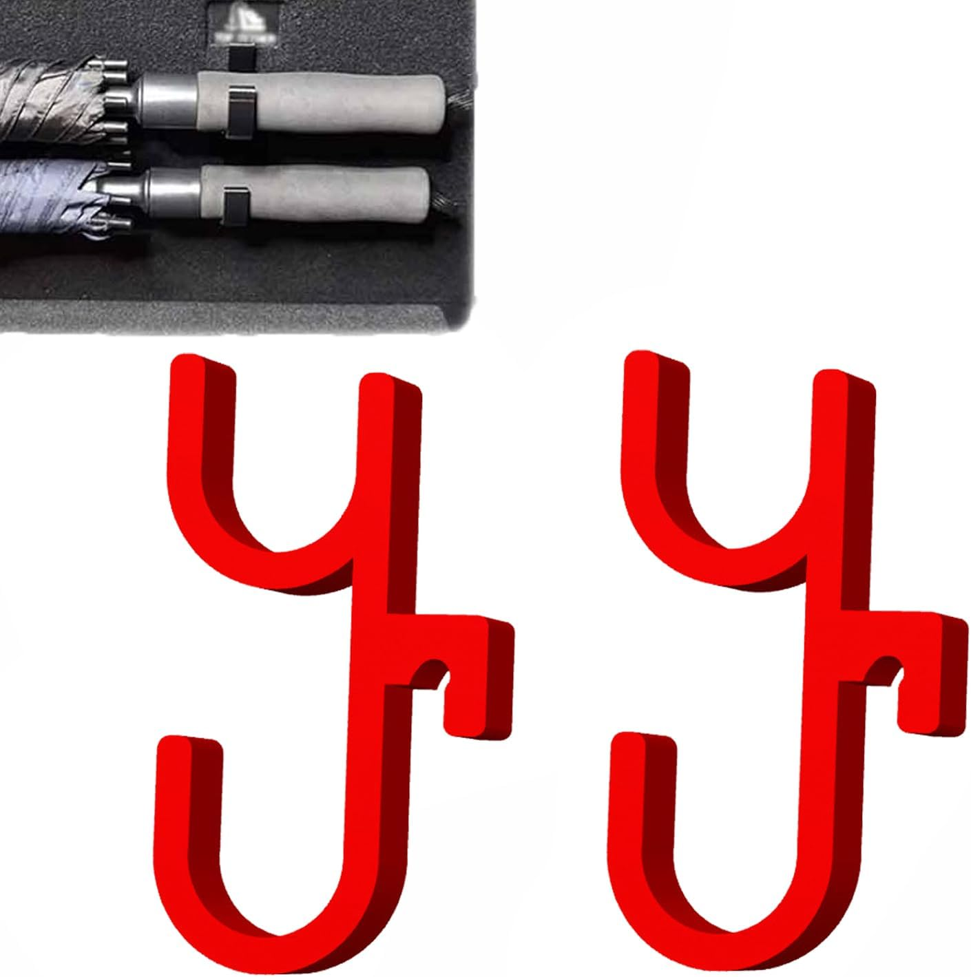 2PC Car Umbrella Double Hooks Holder,Universal Trunk Hook Umbrella Storage Holder Handbag Hook,Back Seat Hooks,Car Interior Accessories for Wheelchair,Truck,Boat,Most Vehicles ﻿ (Red)