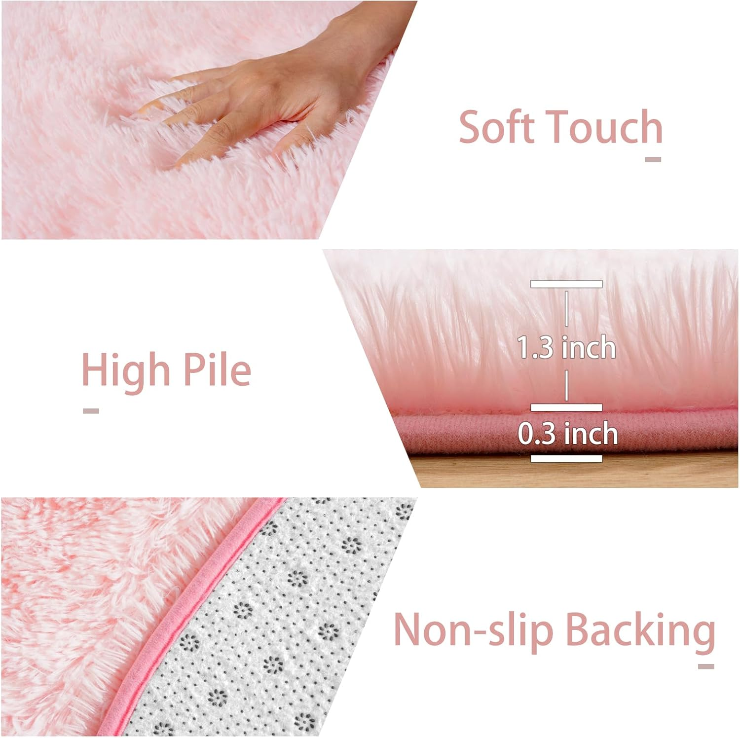 Terrug round Rugs for Living Room Bedroom, 5X5 Feet Modern Fluffy Shag Washable Area Rug, Non-Slip Cute Plush Circle Rug Carpet for Nursery Room Kids Boys Girls Dorm Home Decor, Pink