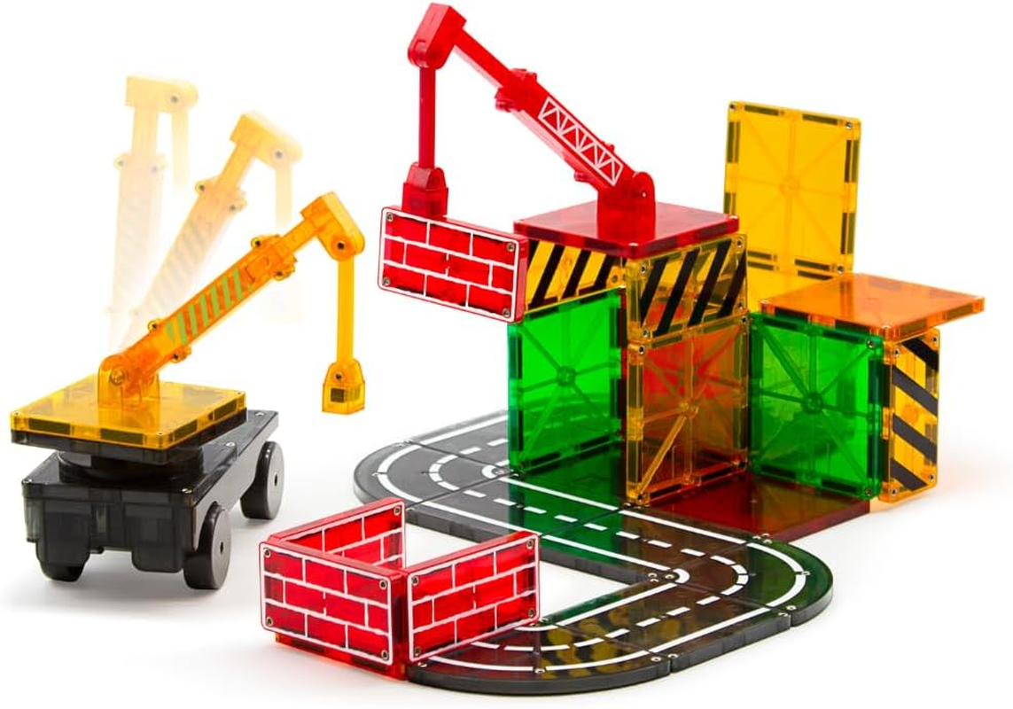Magna-Tiles Builder 32-Piece Magnetic Construction Set &ndash; Magnetic Road & Crane Tiles for Creative STEM Building, Educational Open-Ended Play Toy for Kids Ages 3+ image number 5