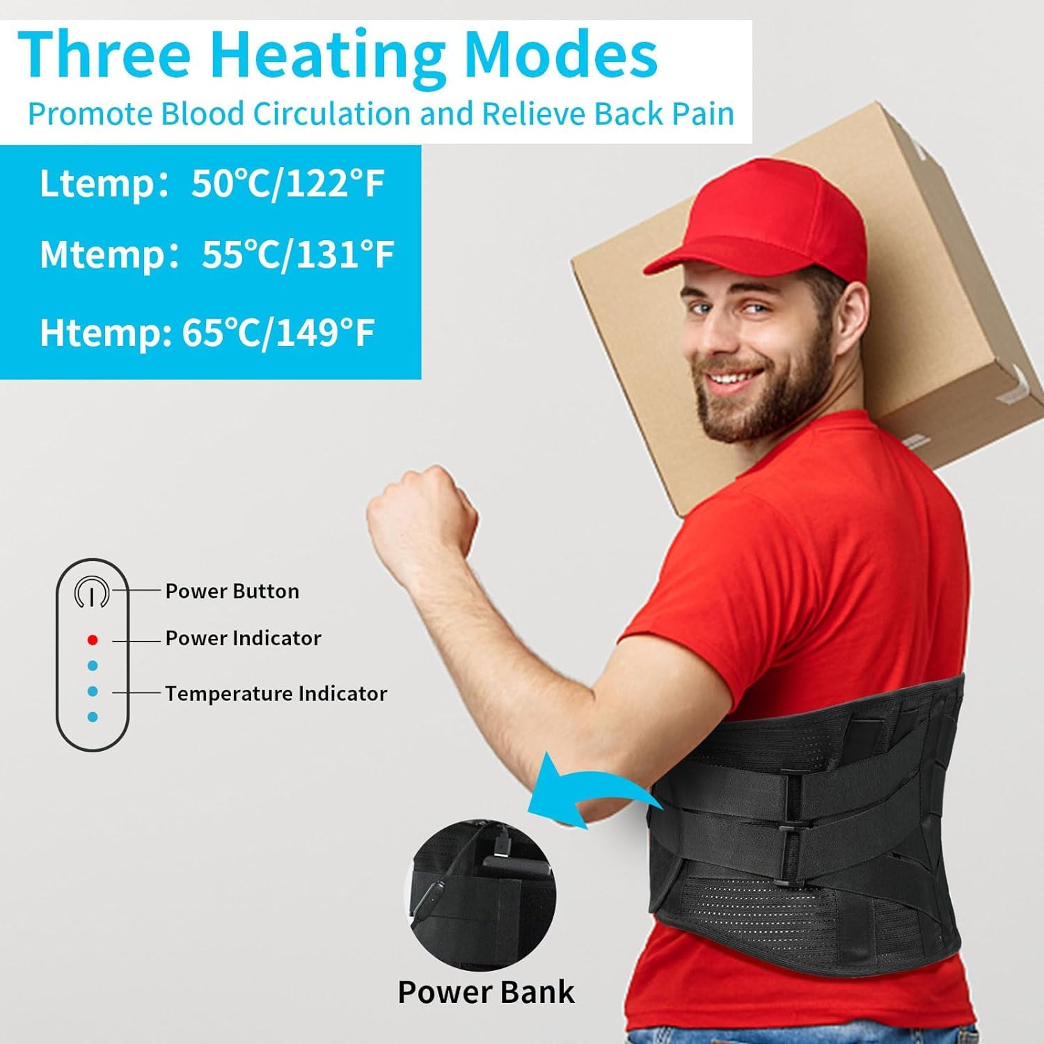 Heated Back Braces, Breathable Back Support Belt with Heating Operated by Rechargeable Battery for Lower Back Pain Relief, Lumbar Support for Men and Women for Herniated Discs, Sciatica(Xl) image number 5
