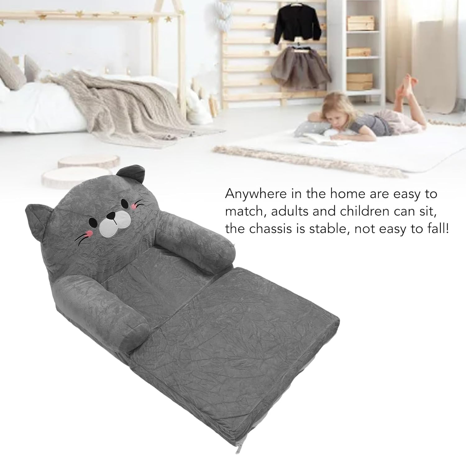 Toddlers Chair, Foldable Portable Toddler Armrest Chair Bed, Kids Fold Out Couch Bed for Napping Playing Sleeping Grey 3 Layer 2 Tier